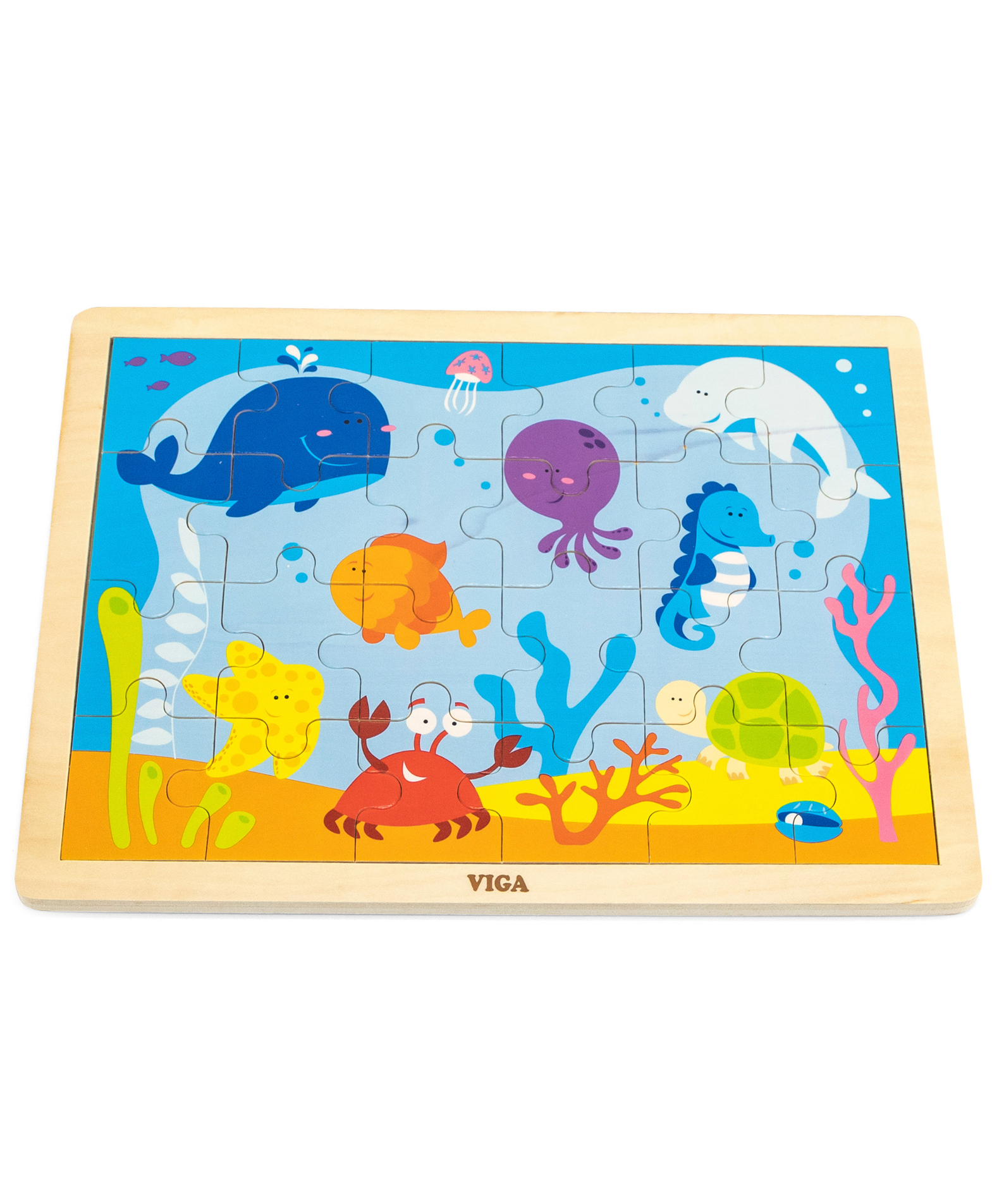 Viga Ocean, 24 Piece Jigsaw Puzzle, Montessori Wooden Toy, Develops Sensory, Cognitive & Fine Motor Skills, Non-Toxic & Eco-friendly Kids Educational Toy, Suitable for Boys and Girls Aged 2Y+