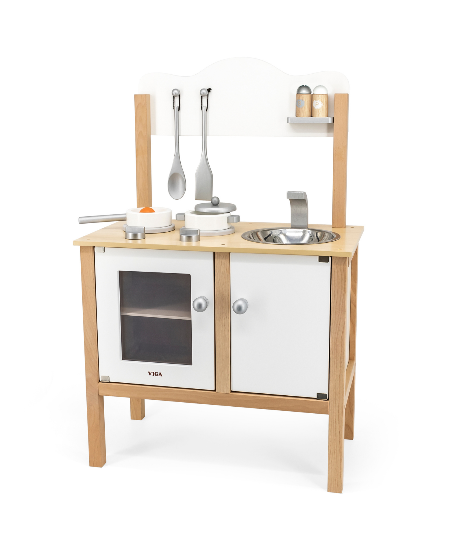 VIGA Wooden Noble Kitchen with Accessories  Pretend Play Cooking Set for Kids  Early Learning Roleplay Toy with Stove, Sink, Oven, and Storage