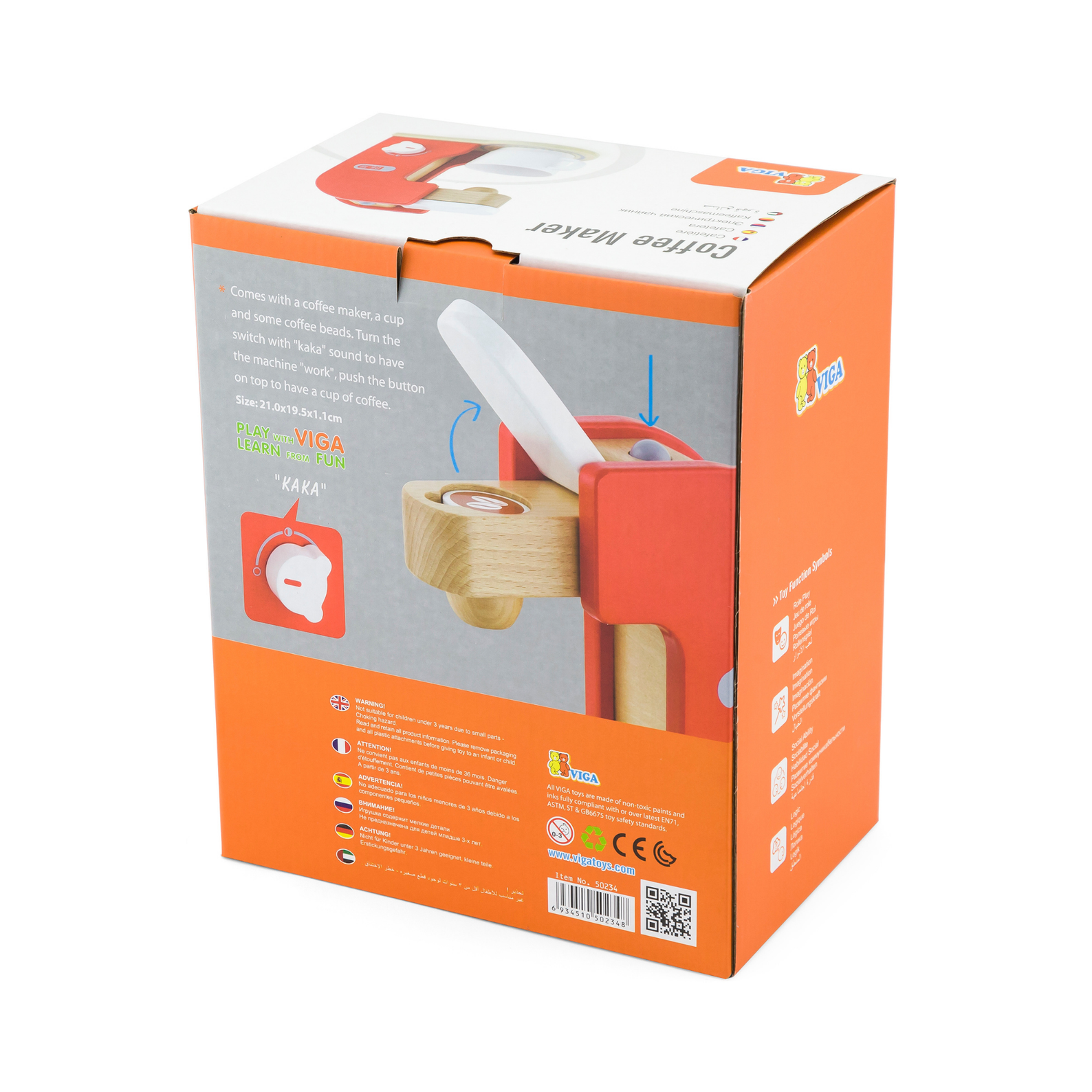 VIGA Wooden Coffee Maker for Kids  Pretend Play Kitchen Appliance with Cup and Coffee Capsule  Montessori Toy for Imaginative Roleplay  Ages 3 and Up