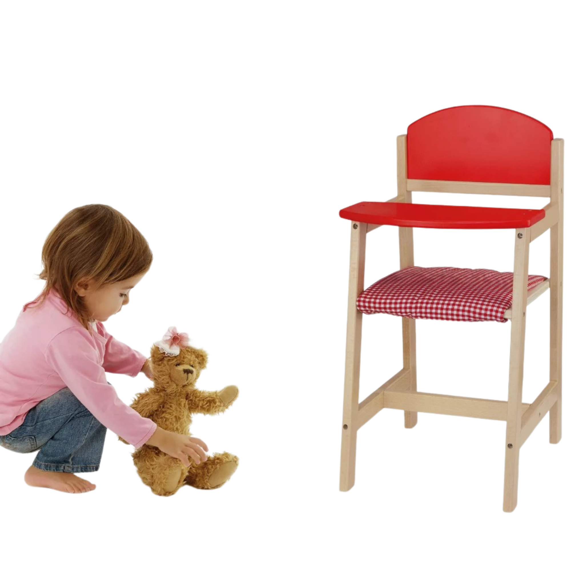 VIGA Wooden Doll High Chair  Durable Roleplay Toy for Pretend Feeding, Ages 3 and Up