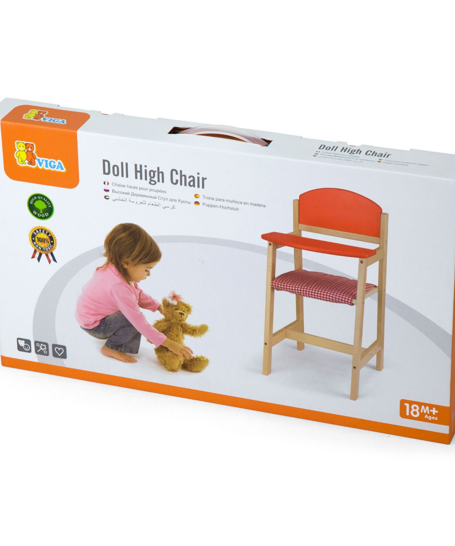 VIGA Wooden Doll High Chair  Durable Roleplay Toy for Pretend Feeding, Ages 3 and Up