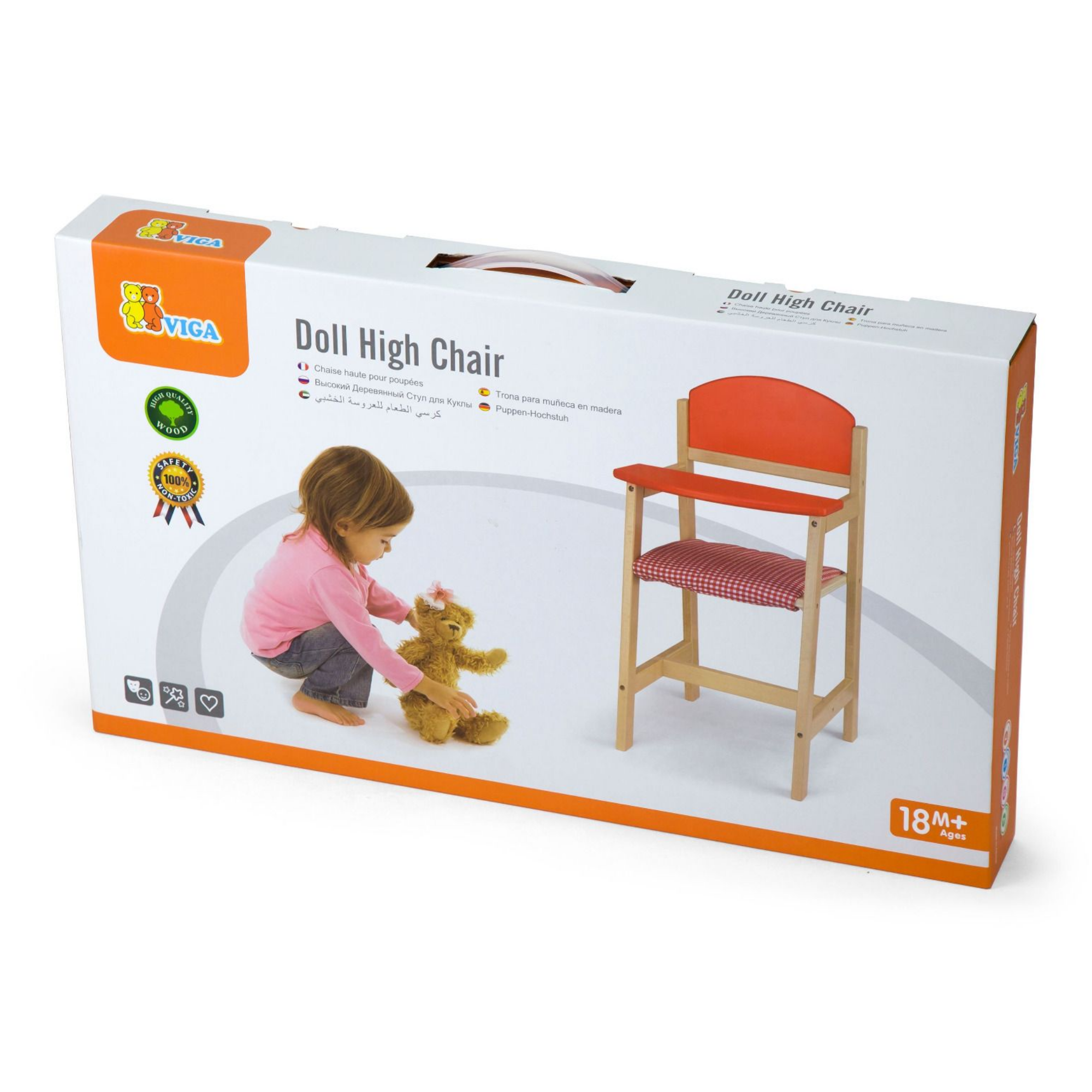 VIGA Wooden Doll High Chair  Durable Roleplay Toy for Pretend Feeding, Ages 3 and Up