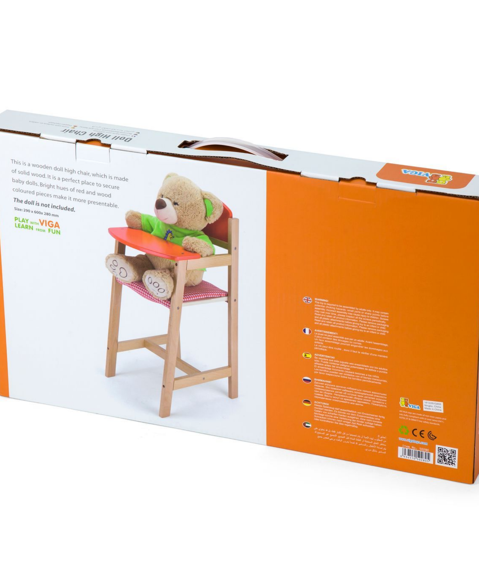 VIGA Wooden Doll High Chair  Durable Roleplay Toy for Pretend Feeding, Ages 3 and Up