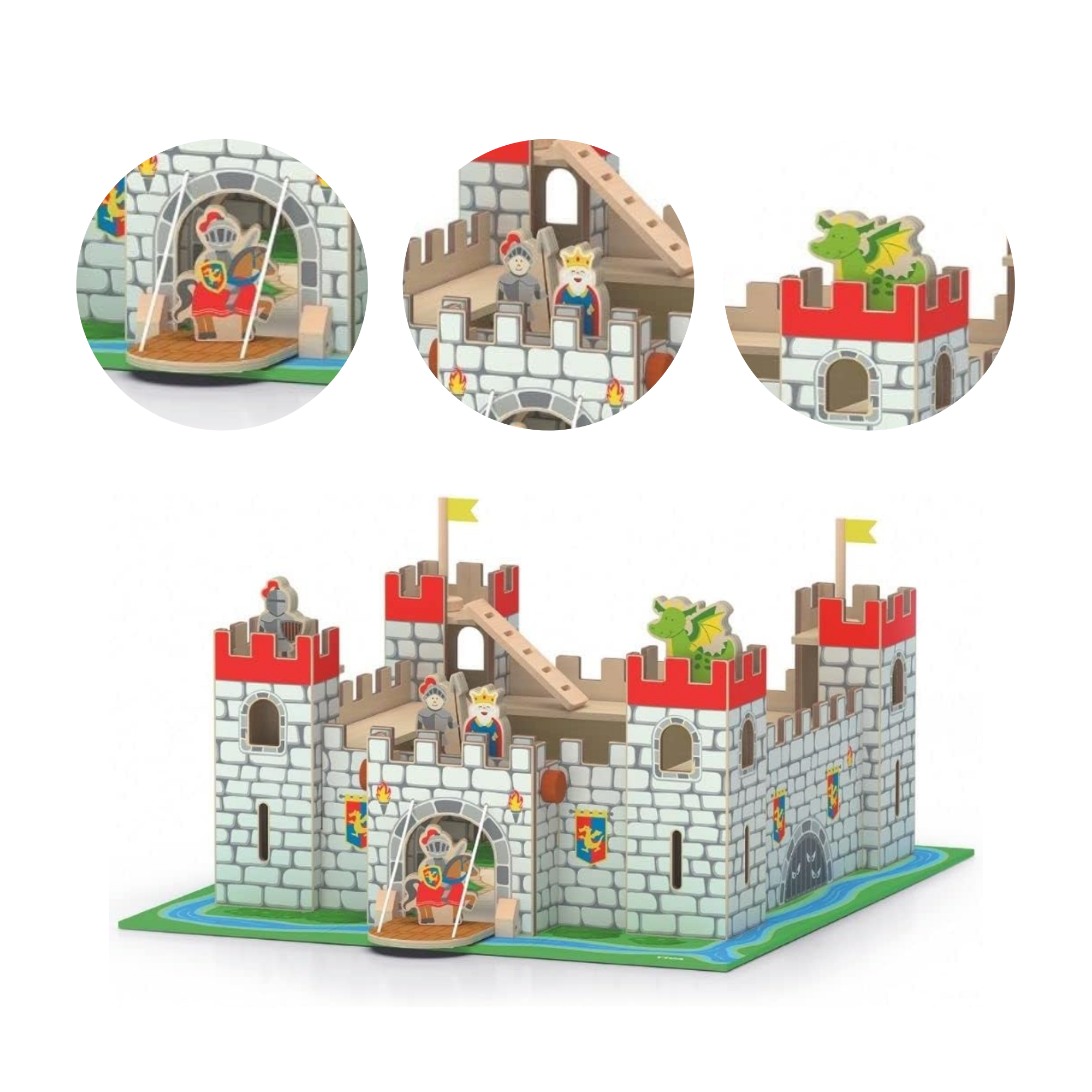 VIGA Wooden Castle Play Set  Imaginative Roleplay Toy for Kids  Age 3 Years and Above