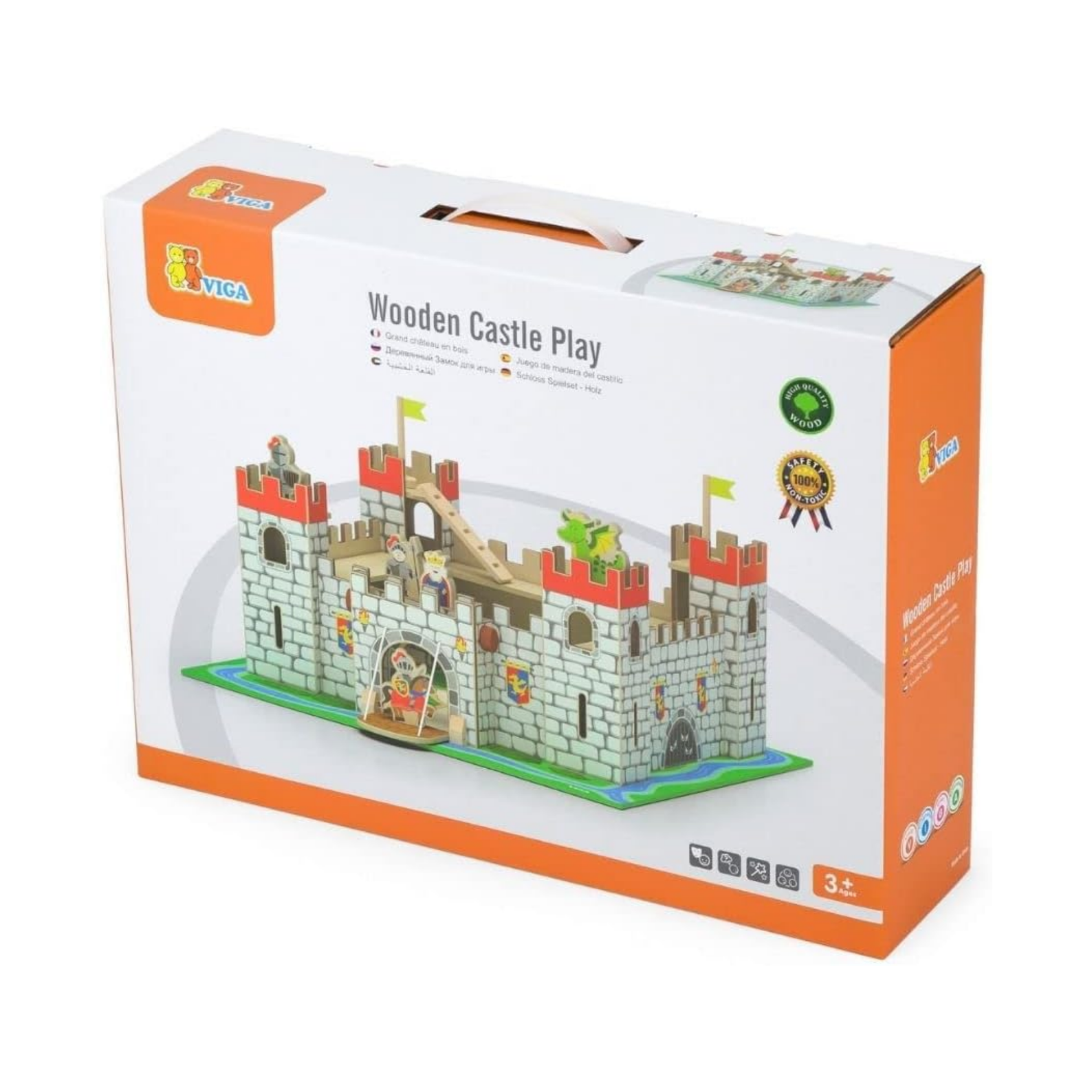 VIGA Wooden Castle Play Set  Imaginative Roleplay Toy for Kids  Age 3 Years and Above