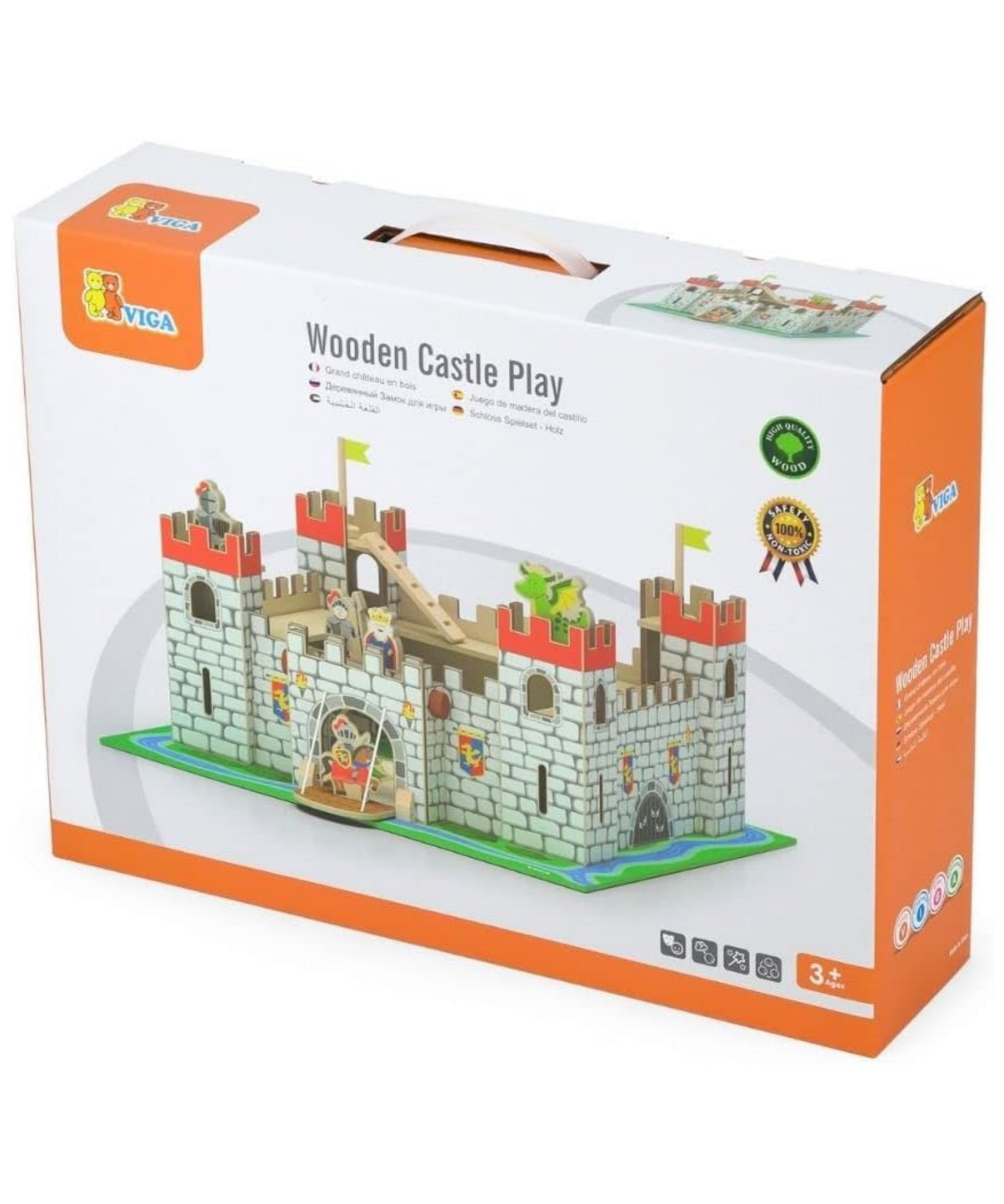 VIGA Wooden Castle Play Set  Imaginative Roleplay Toy for Kids  Age 3 Years and Above