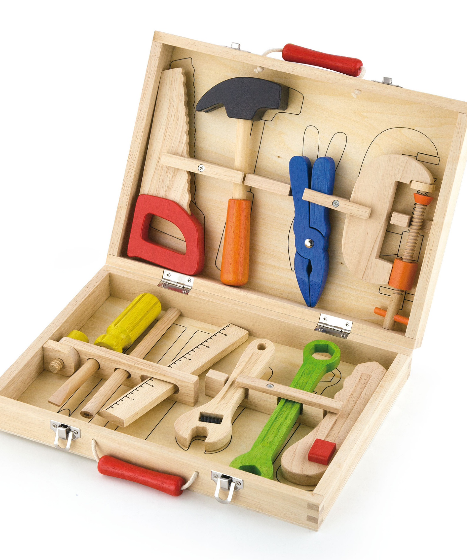 VIGA Wooden Tool Box with 10 Realistic Tools  Roleplay Set for Kids Ages 3 and Up