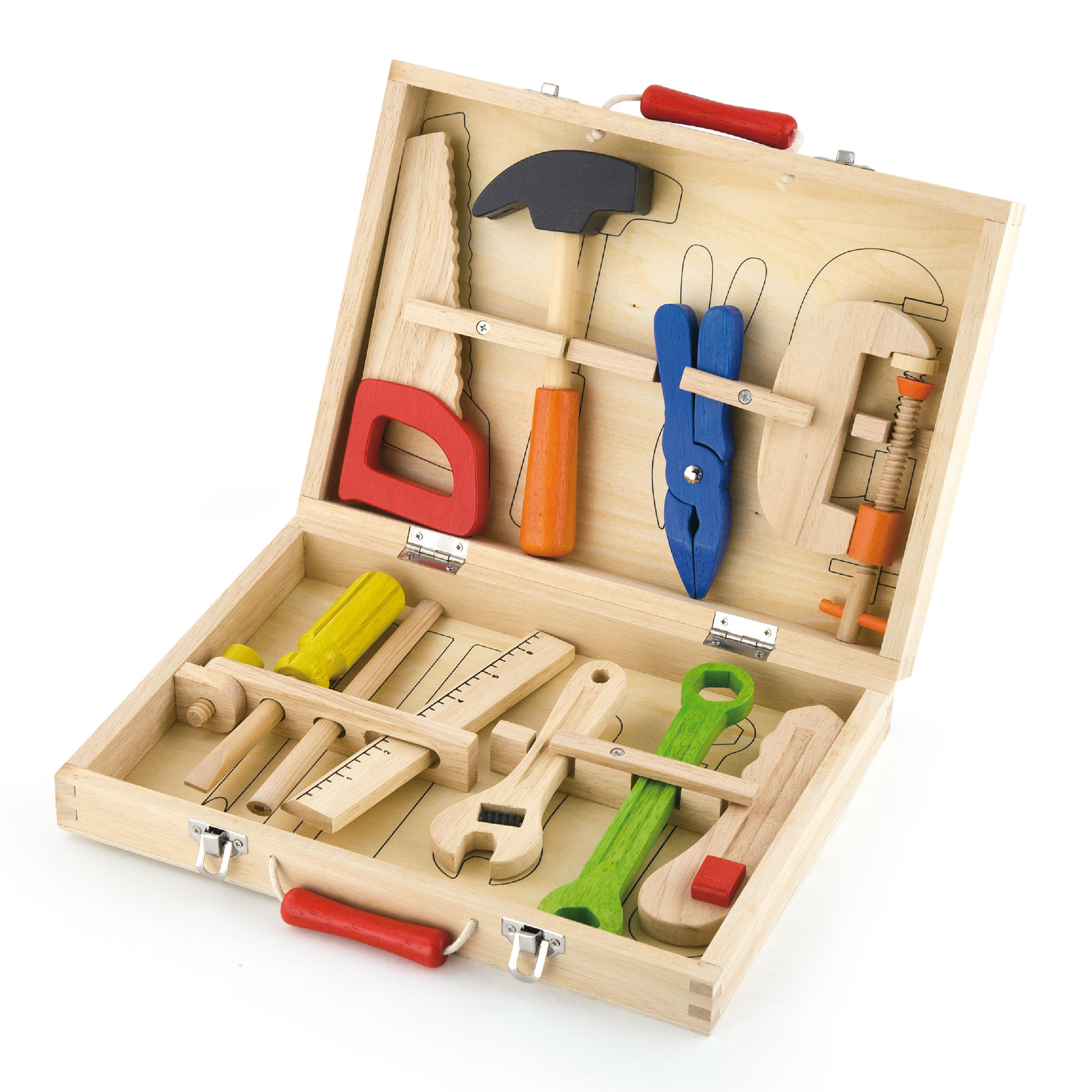 VIGA Wooden Tool Box with 10 Realistic Tools  Roleplay Set for Kids Ages 3 and Up