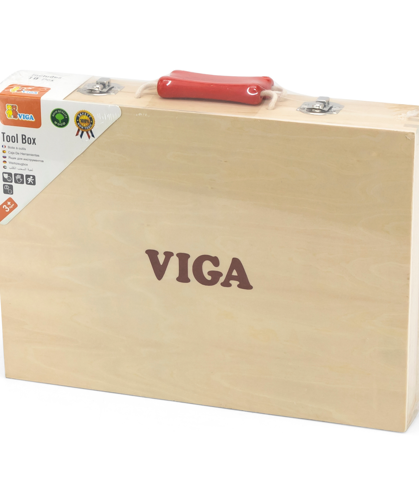 VIGA Wooden Tool Box with 10 Realistic Tools  Roleplay Set for Kids Ages 3 and Up