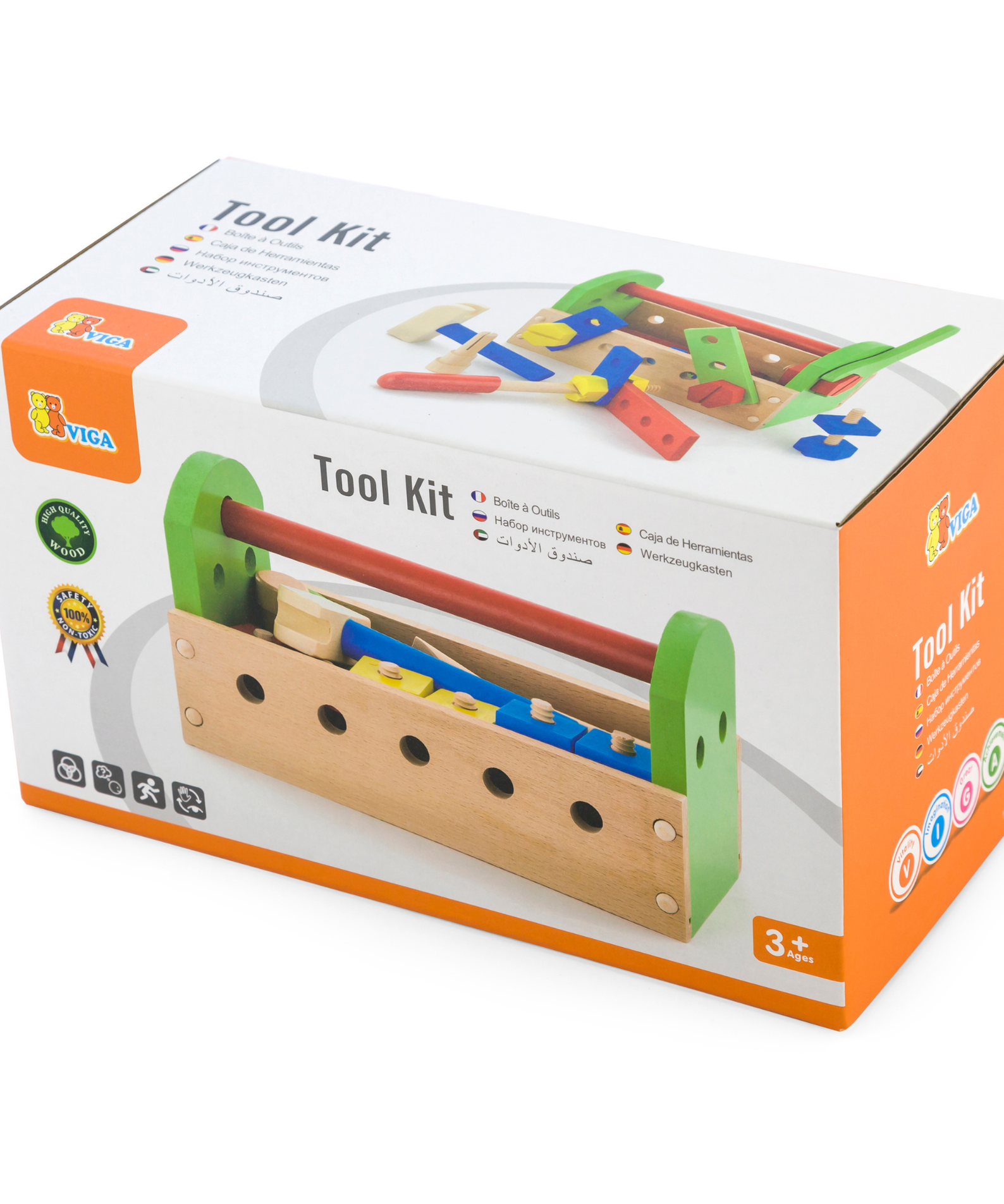 VIGA Wooden Tool Kit with Toolbox  Educational Roleplay Set for Kids Ages 3 and Up