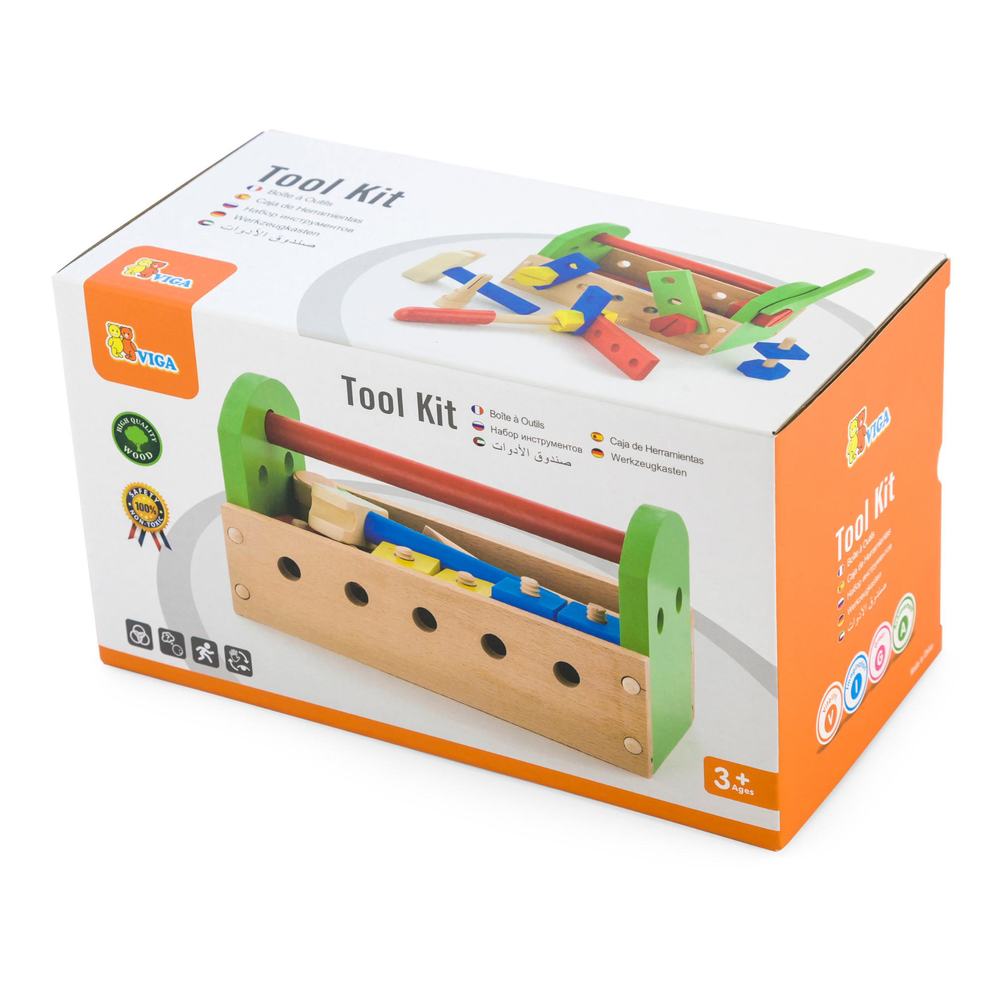 VIGA Wooden Tool Kit with Toolbox  Educational Roleplay Set for Kids Ages 3 and Up