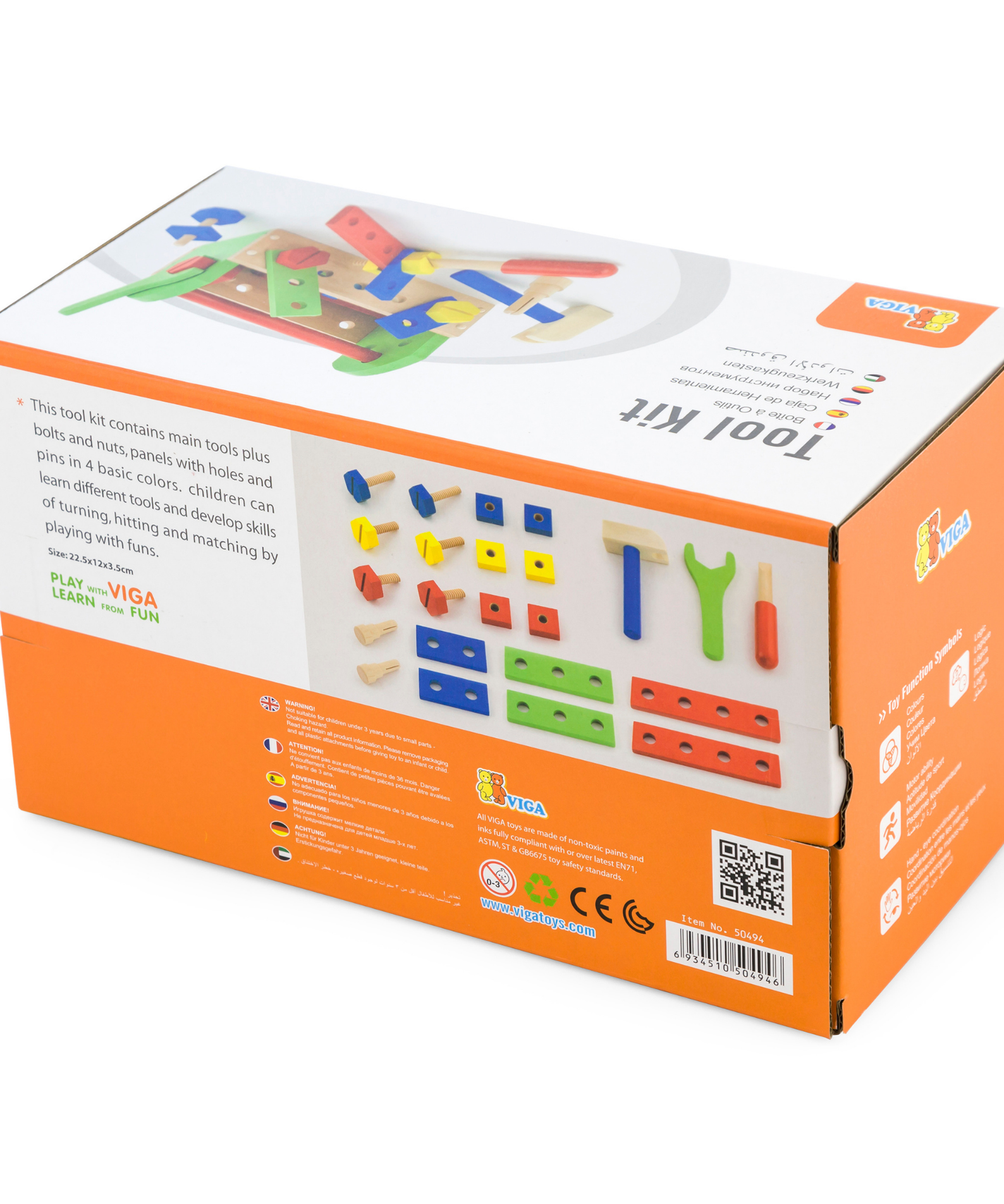 VIGA Wooden Tool Kit with Toolbox  Educational Roleplay Set for Kids Ages 3 and Up