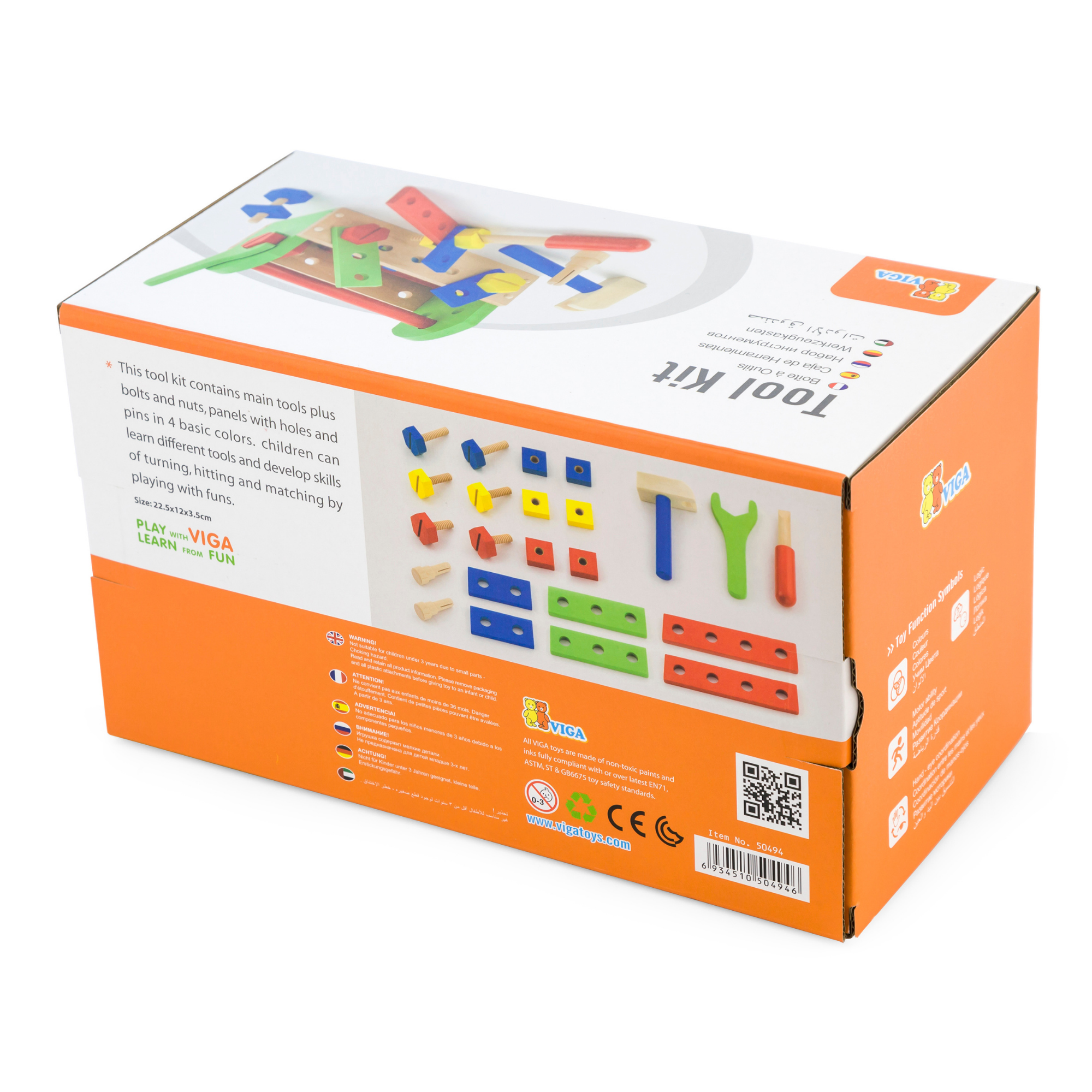 VIGA Wooden Tool Kit with Toolbox  Educational Roleplay Set for Kids Ages 3 and Up