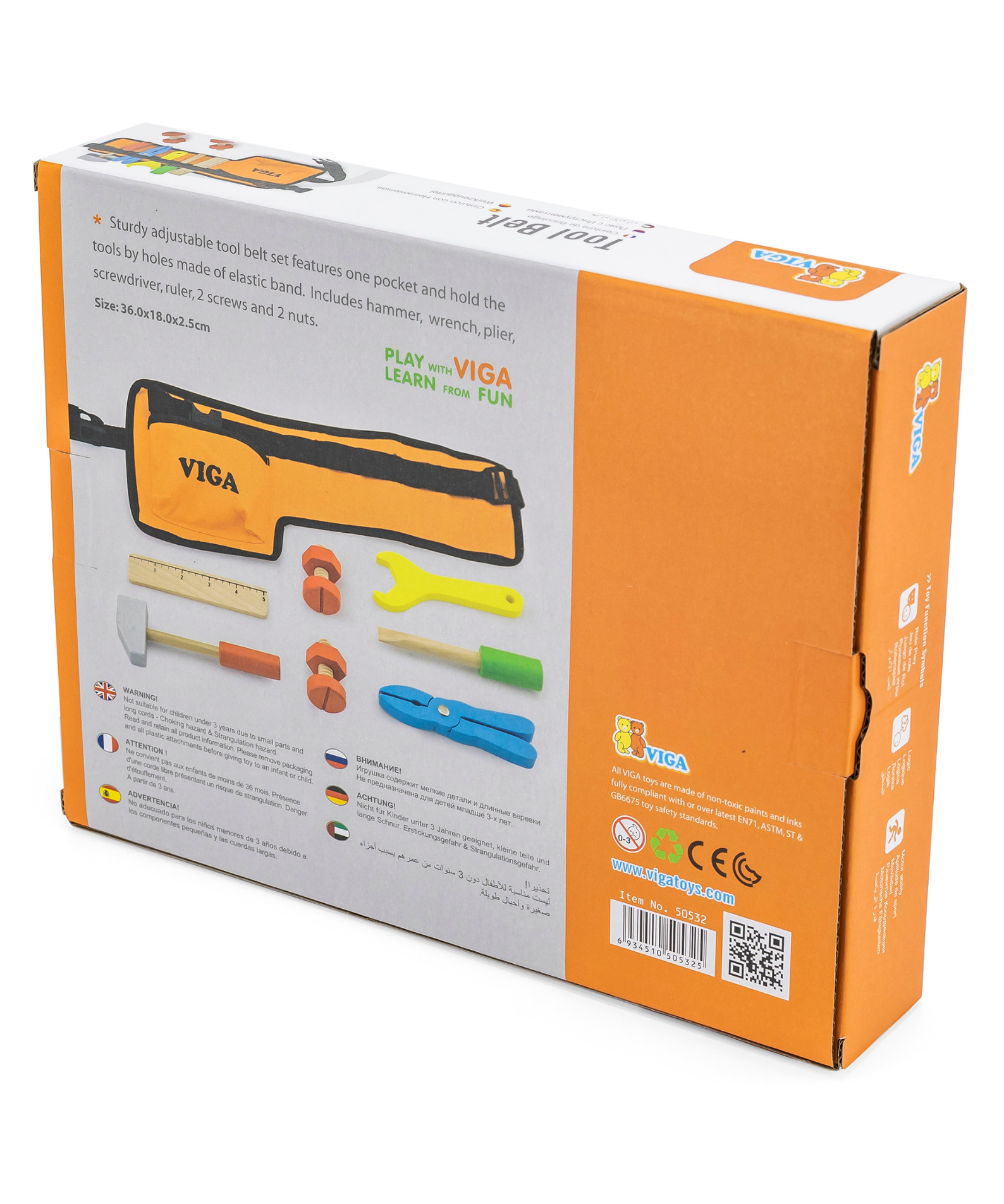 Viga Little Fitter Wooden Tool Belt Toy for Kids  Roleplay Construction Set with Tools  Fine Motor Skill Development  Ages 3+