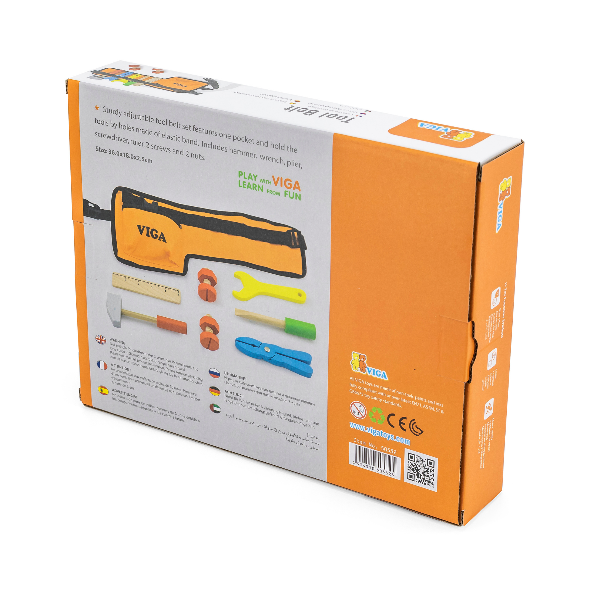 Viga Little Fitter Wooden Tool Belt Toy for Kids  Roleplay Construction Set with Tools  Fine Motor Skill Development  Ages 3+