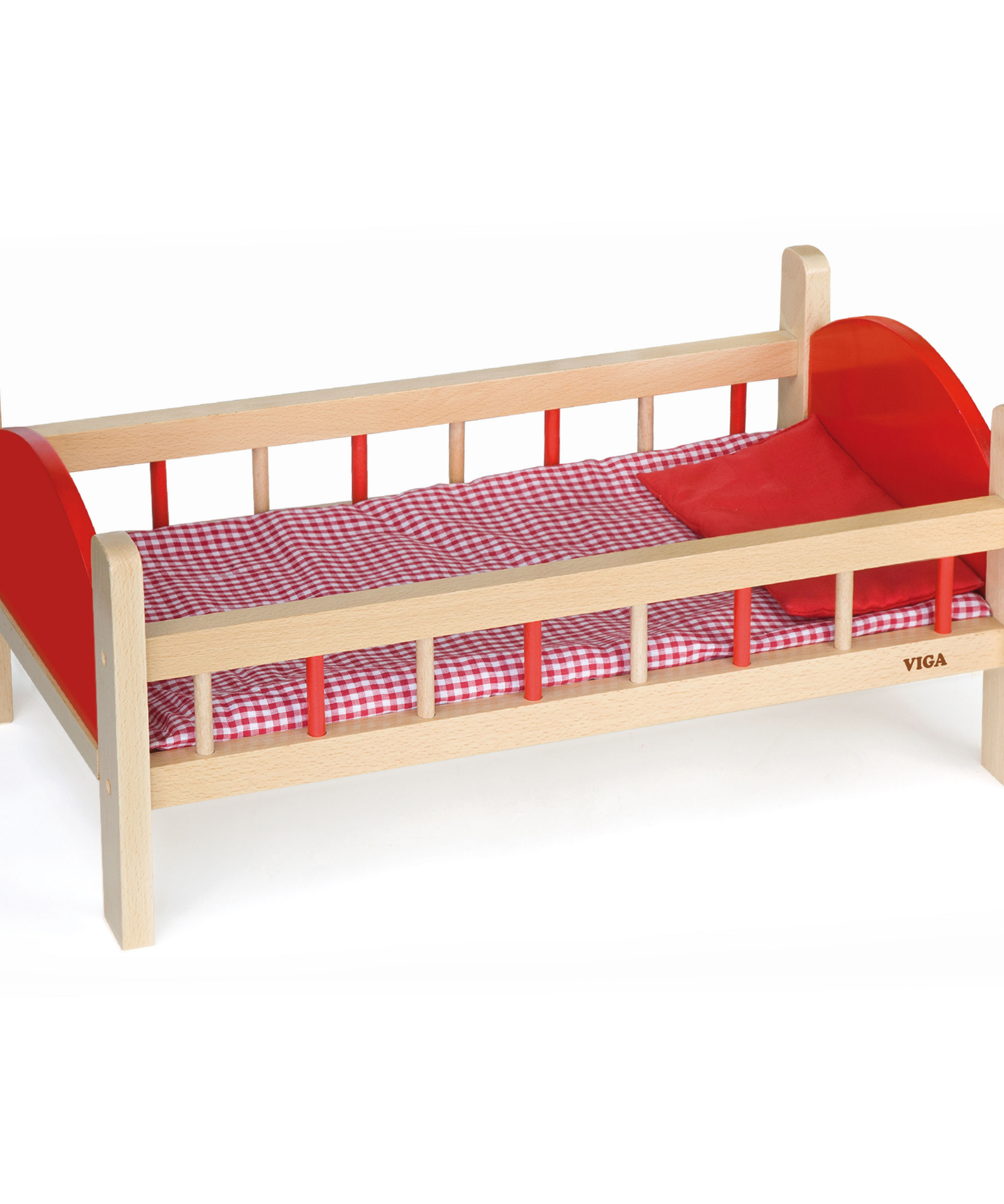 VIGA Wooden Doll Bed with Mattress and Pillow  Pretend Play Cot for Kids Ages 3 and Up