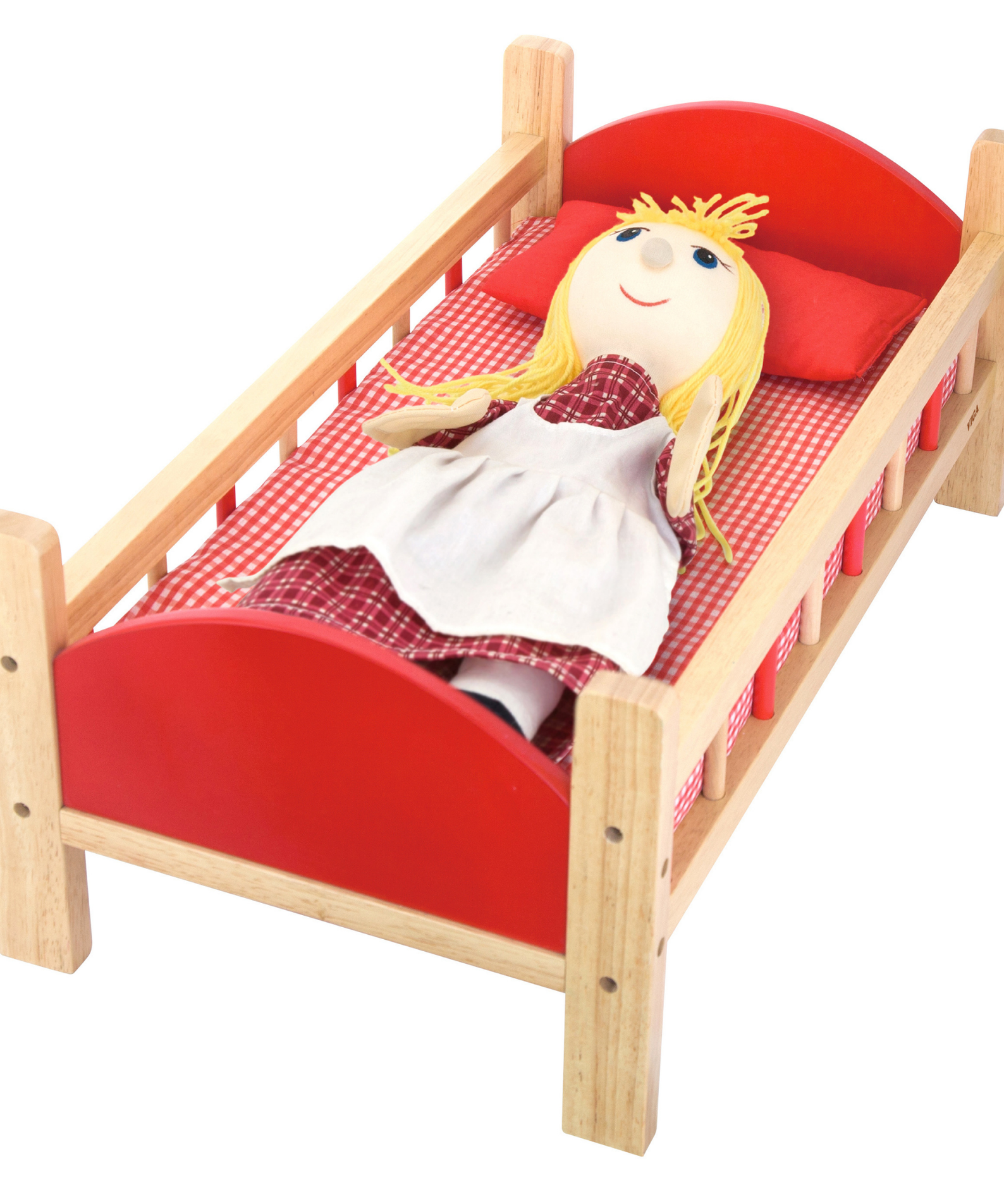 VIGA Wooden Doll Bed with Mattress and Pillow  Pretend Play Cot for Kids Ages 3 and Up