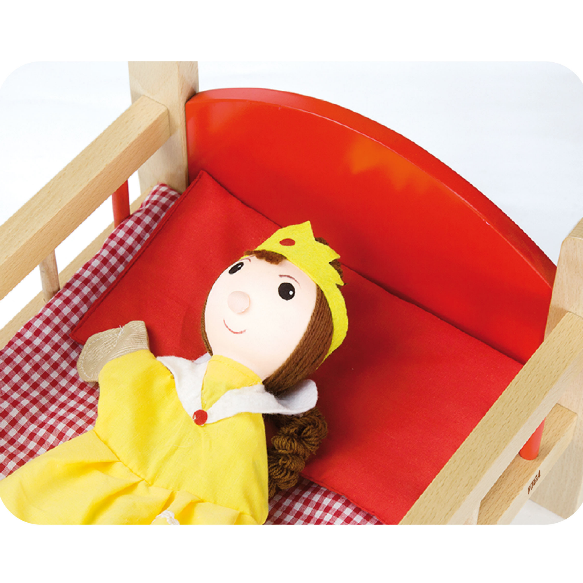 VIGA Wooden Doll Bed with Mattress and Pillow  Pretend Play Cot for Kids Ages 3 and Up