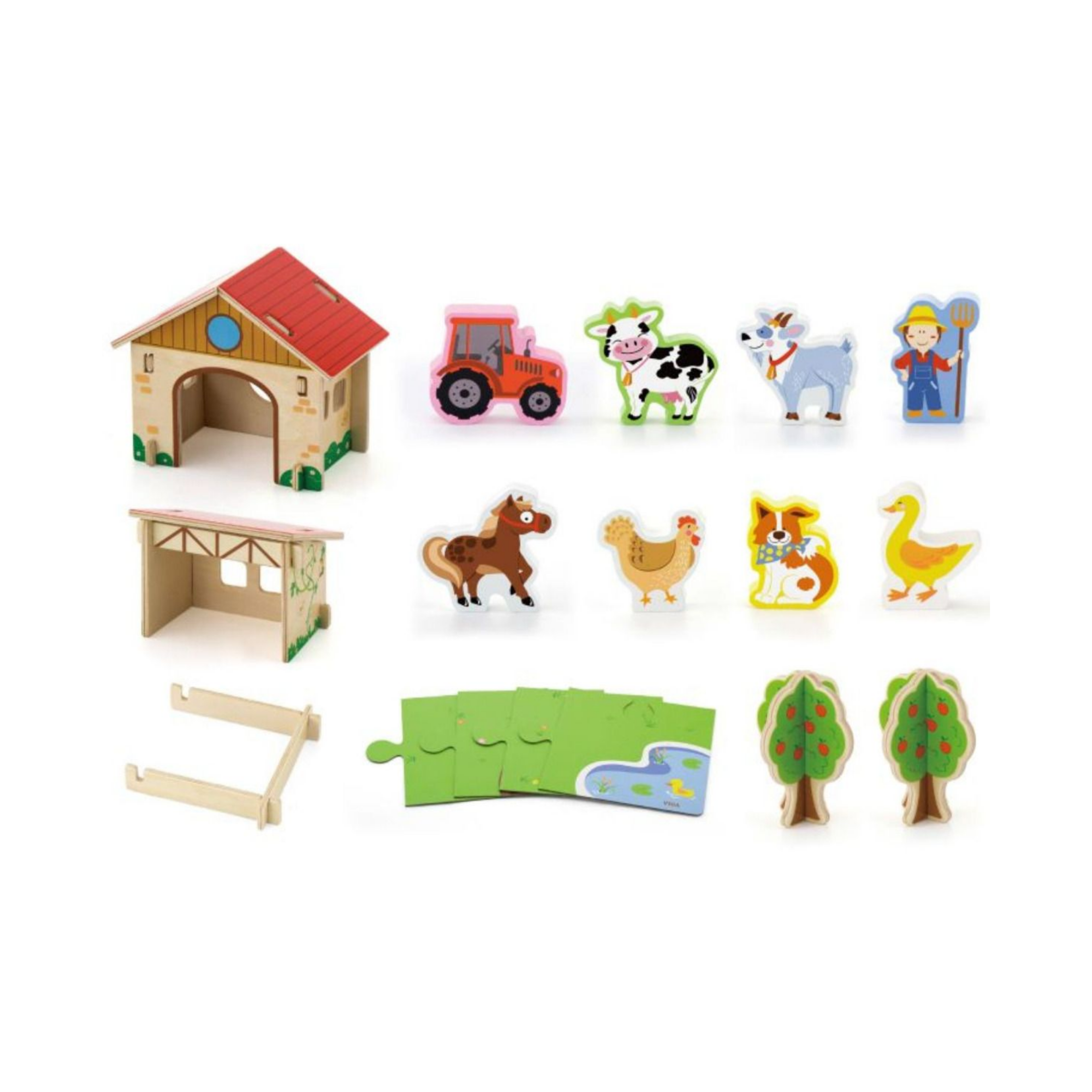 VIGA 3D Wooden Farm Set for Kids  Interactive Pretend Play Farm with Animals, Tractor, Barn and Accessories  Educational Roleplay Toy for Ages 3 and Up