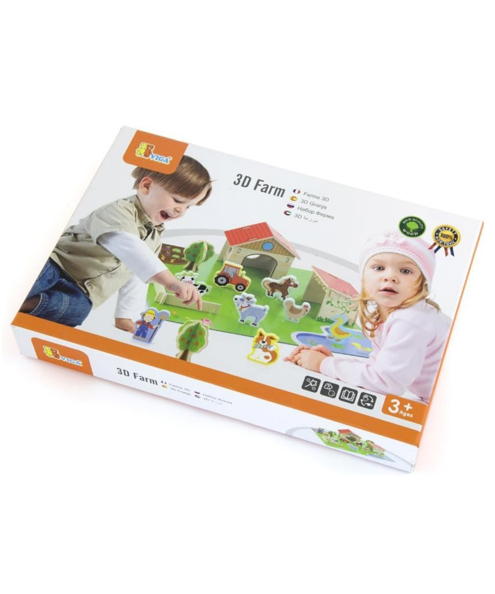 VIGA 3D Wooden Farm Set for Kids  Interactive Pretend Play Farm with Animals, Tractor, Barn and Accessories  Educational Roleplay Toy for Ages 3 and Up