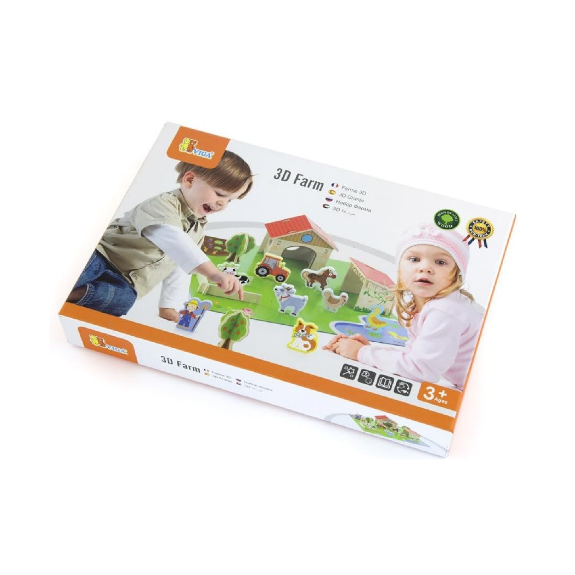 VIGA 3D Wooden Farm Set for Kids  Interactive Pretend Play Farm with Animals, Tractor, Barn and Accessories  Educational Roleplay Toy for Ages 3 and Up
