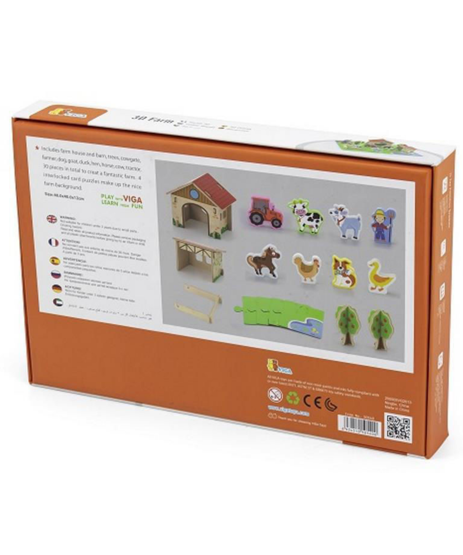 VIGA 3D Wooden Farm Set for Kids  Interactive Pretend Play Farm with Animals, Tractor, Barn and Accessories  Educational Roleplay Toy for Ages 3 and Up