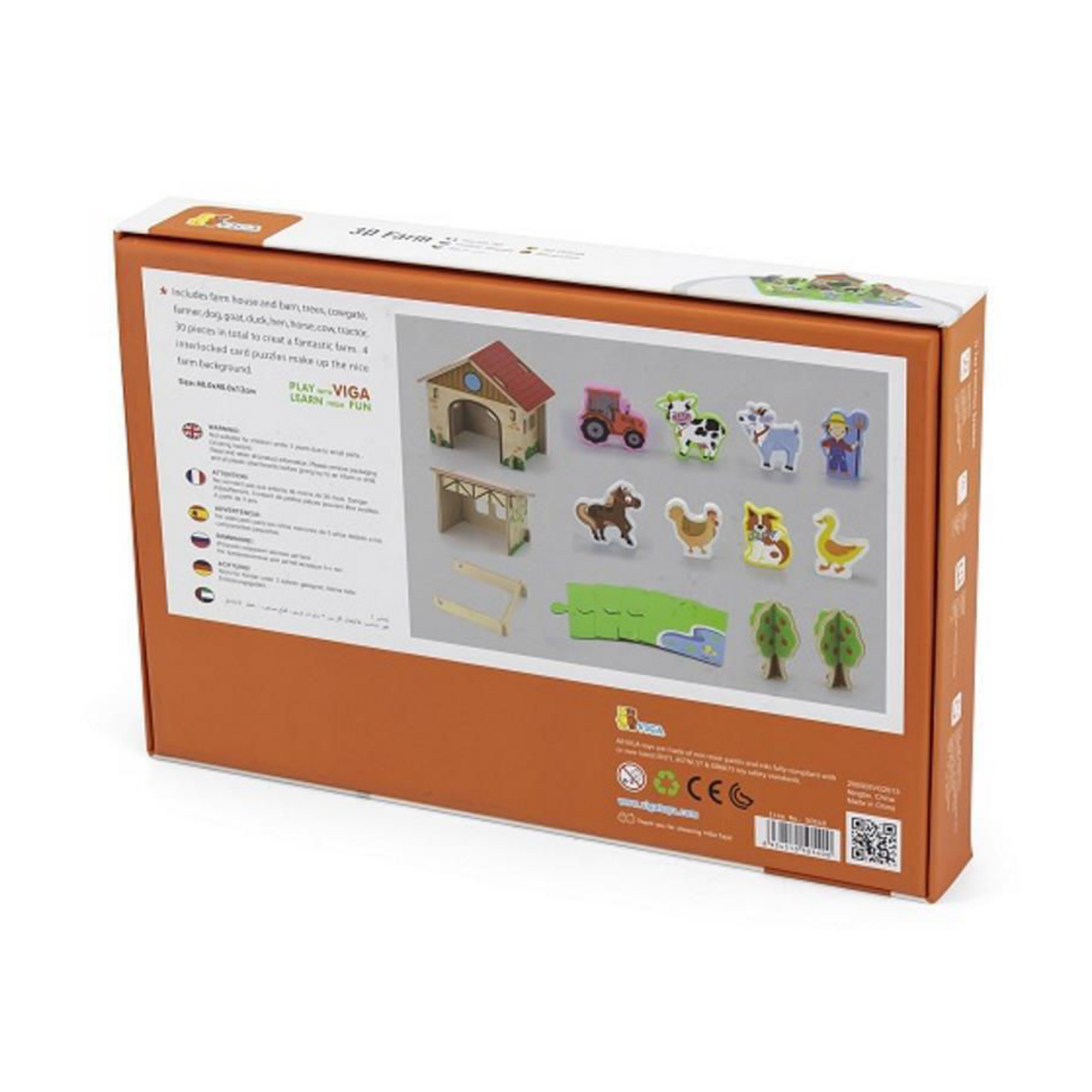 VIGA 3D Wooden Farm Set for Kids  Interactive Pretend Play Farm with Animals, Tractor, Barn and Accessories  Educational Roleplay Toy for Ages 3 and Up