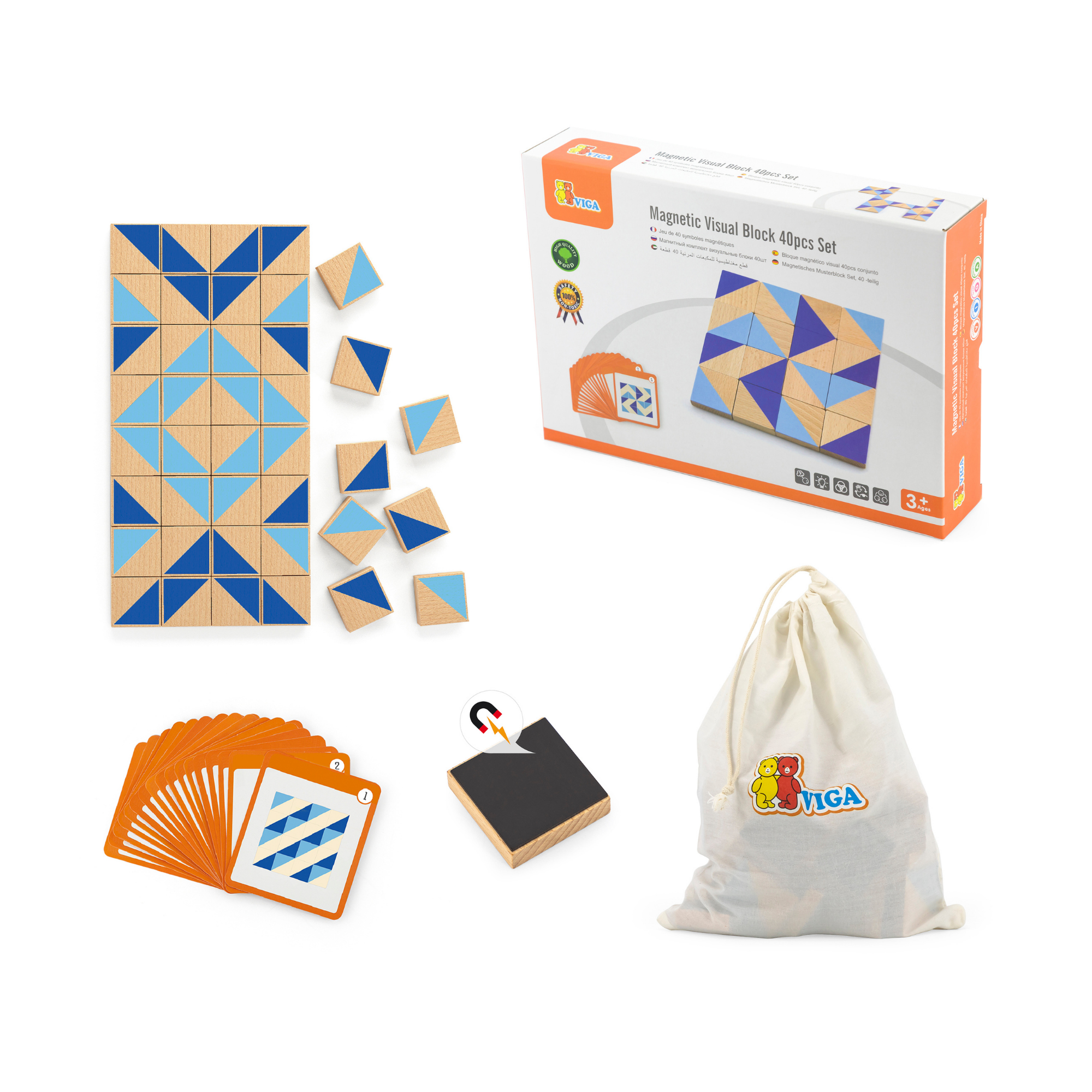 Viga Visual Blocks, 40 Piece Magnetic Puzzle, Montessori Wooden Toy, Develops Sensory, Cognitive & Fine Motor Skills, Non-Toxic & Eco-friendly Kids Educational Toy, Suitable for Children Aged 3Y+