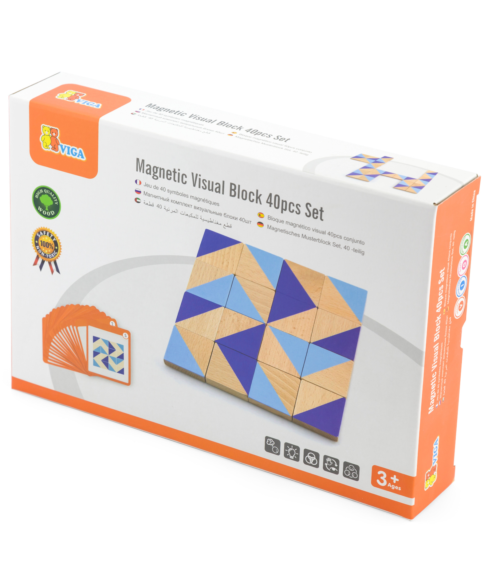 Viga Visual Blocks, 40 Piece Magnetic Puzzle, Montessori Wooden Toy, Develops Sensory, Cognitive & Fine Motor Skills, Non-Toxic & Eco-friendly Kids Educational Toy, Suitable for Children Aged 3Y+