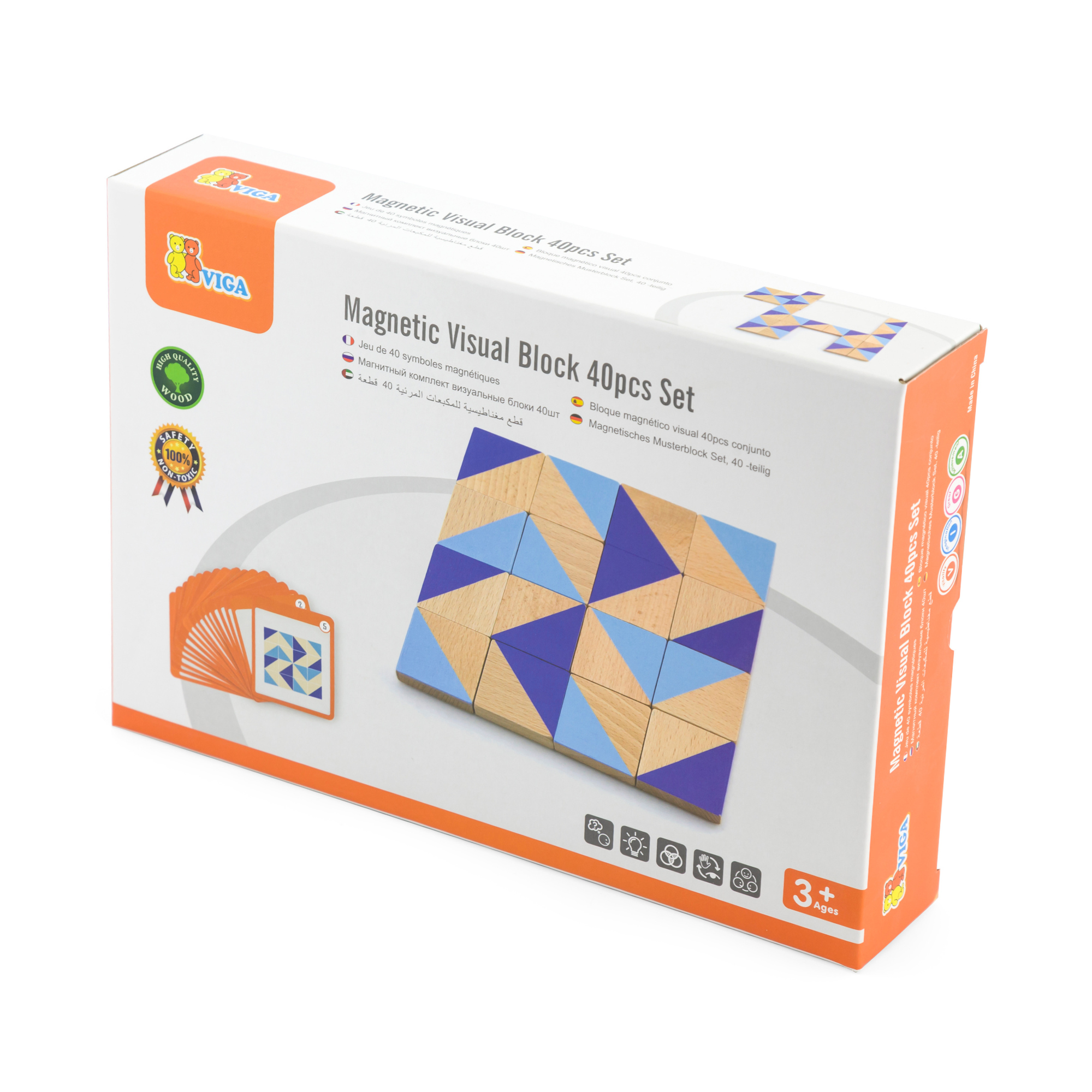 Viga Visual Blocks, 40 Piece Magnetic Puzzle, Montessori Wooden Toy, Develops Sensory, Cognitive & Fine Motor Skills, Non-Toxic & Eco-friendly Kids Educational Toy, Suitable for Children Aged 3Y+