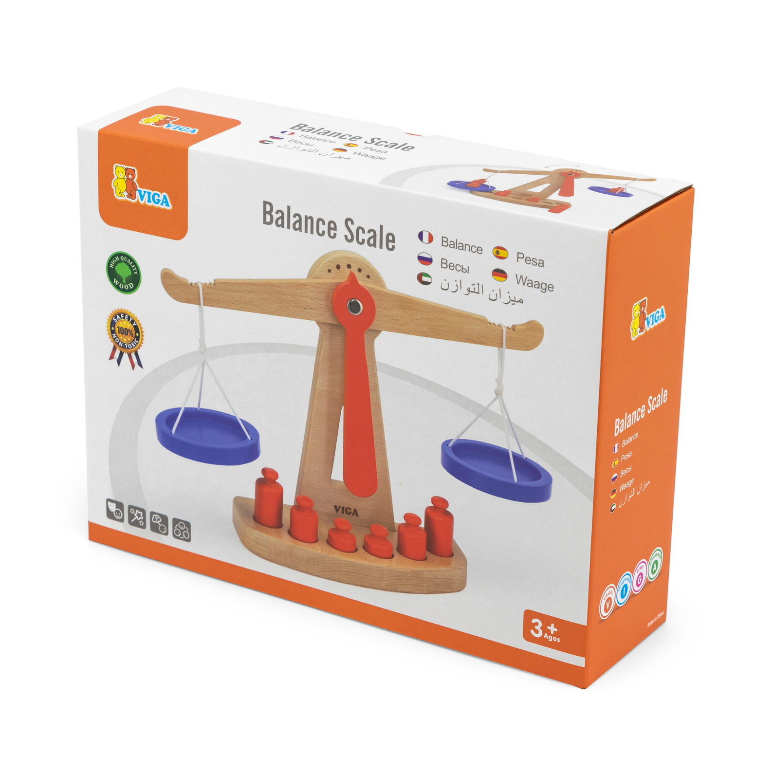 VIGA Wooden Balance Scale Toy  Educational Montessori Learning Tool with Weights  Fine Motor Skills and STEM Development  Ages 3 and Up