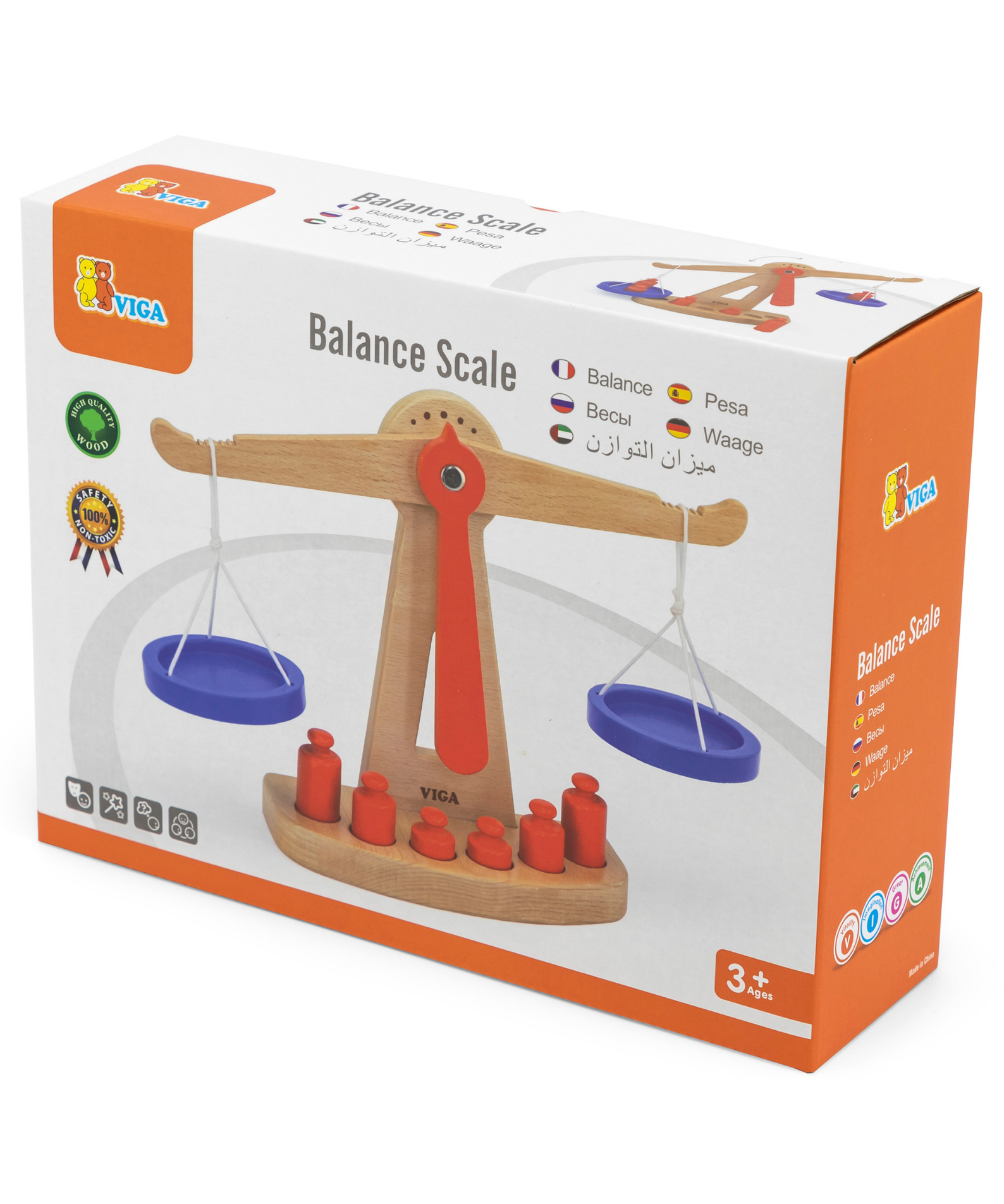 VIGA Wooden Balance Scale Toy  Educational Montessori Learning Tool with Weights  Fine Motor Skills and STEM Development  Ages 3 and Up