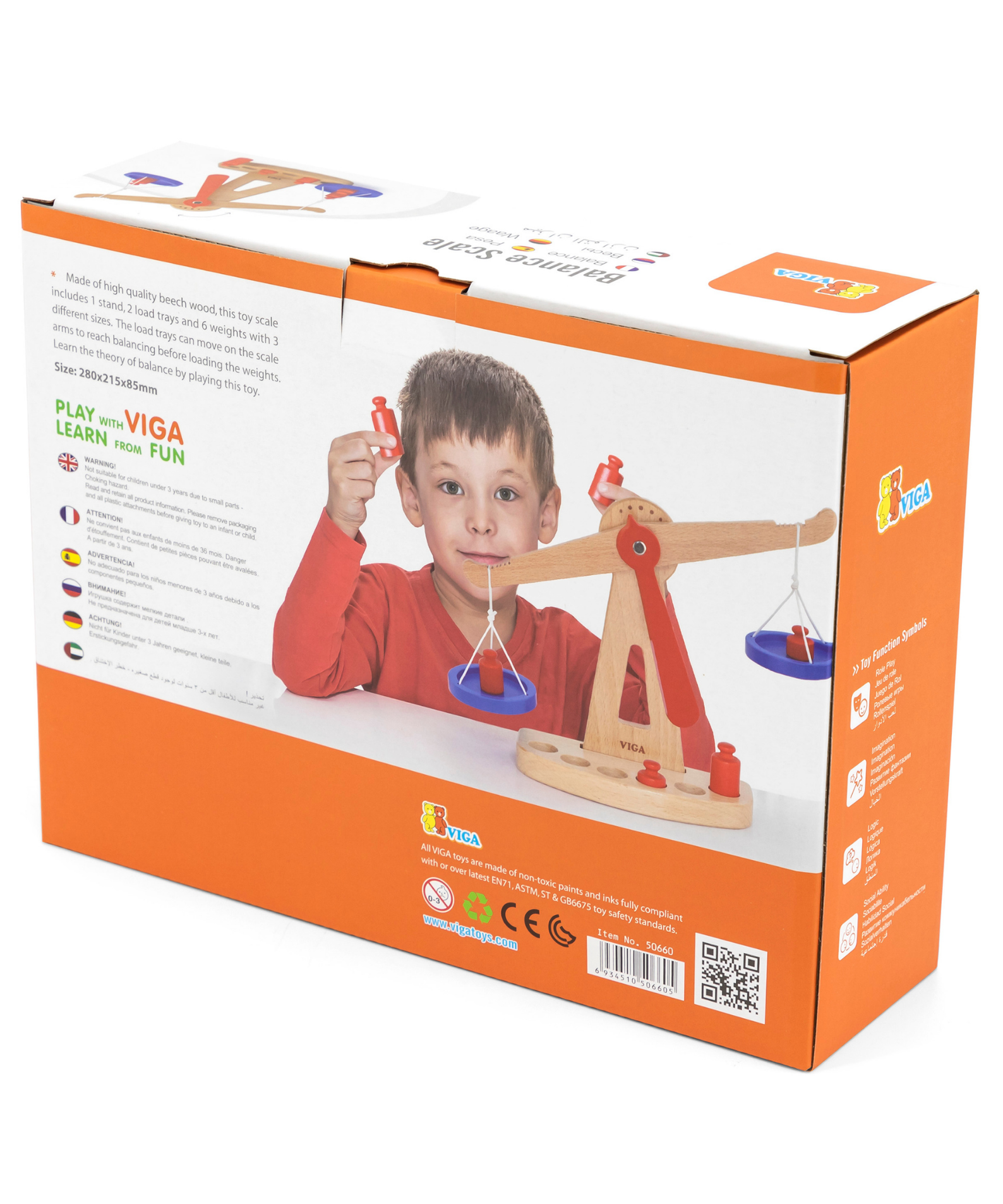 VIGA Wooden Balance Scale Toy  Educational Montessori Learning Tool with Weights  Fine Motor Skills and STEM Development  Ages 3 and Up