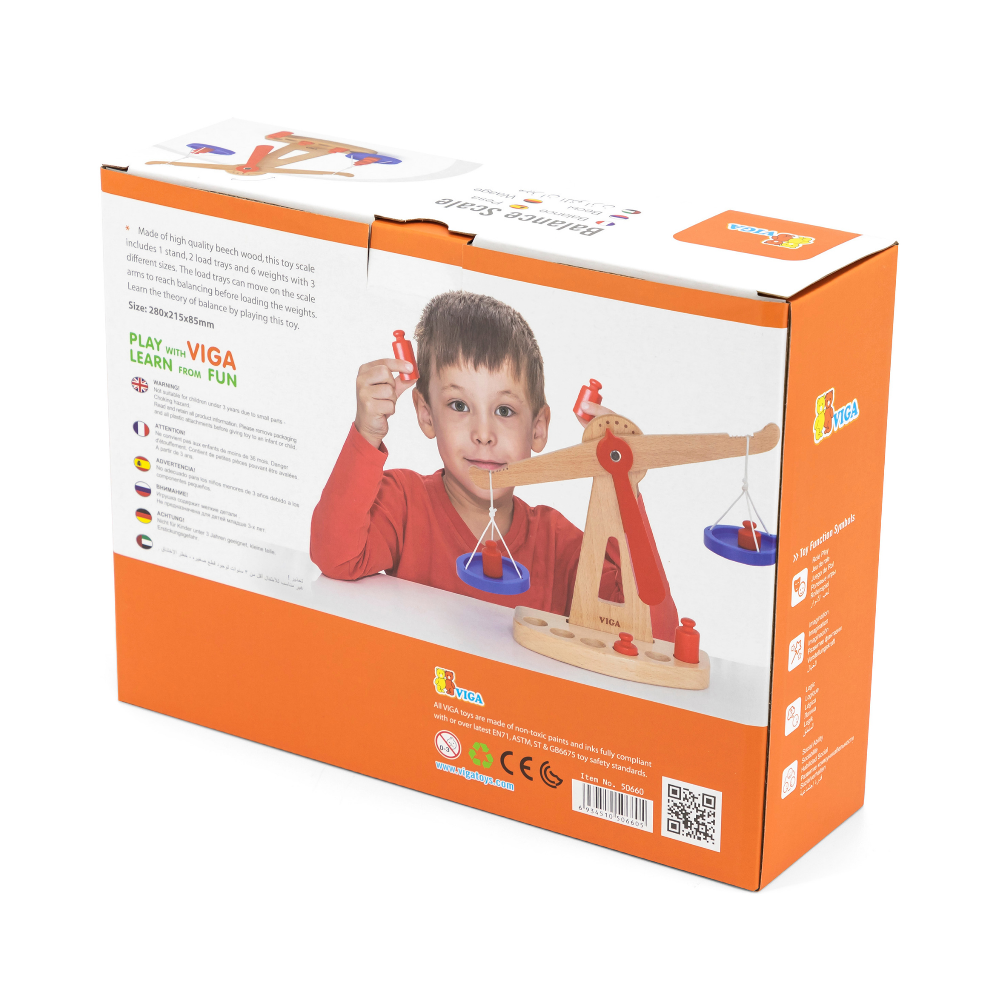 VIGA Wooden Balance Scale Toy  Educational Montessori Learning Tool with Weights  Fine Motor Skills and STEM Development  Ages 3 and Up