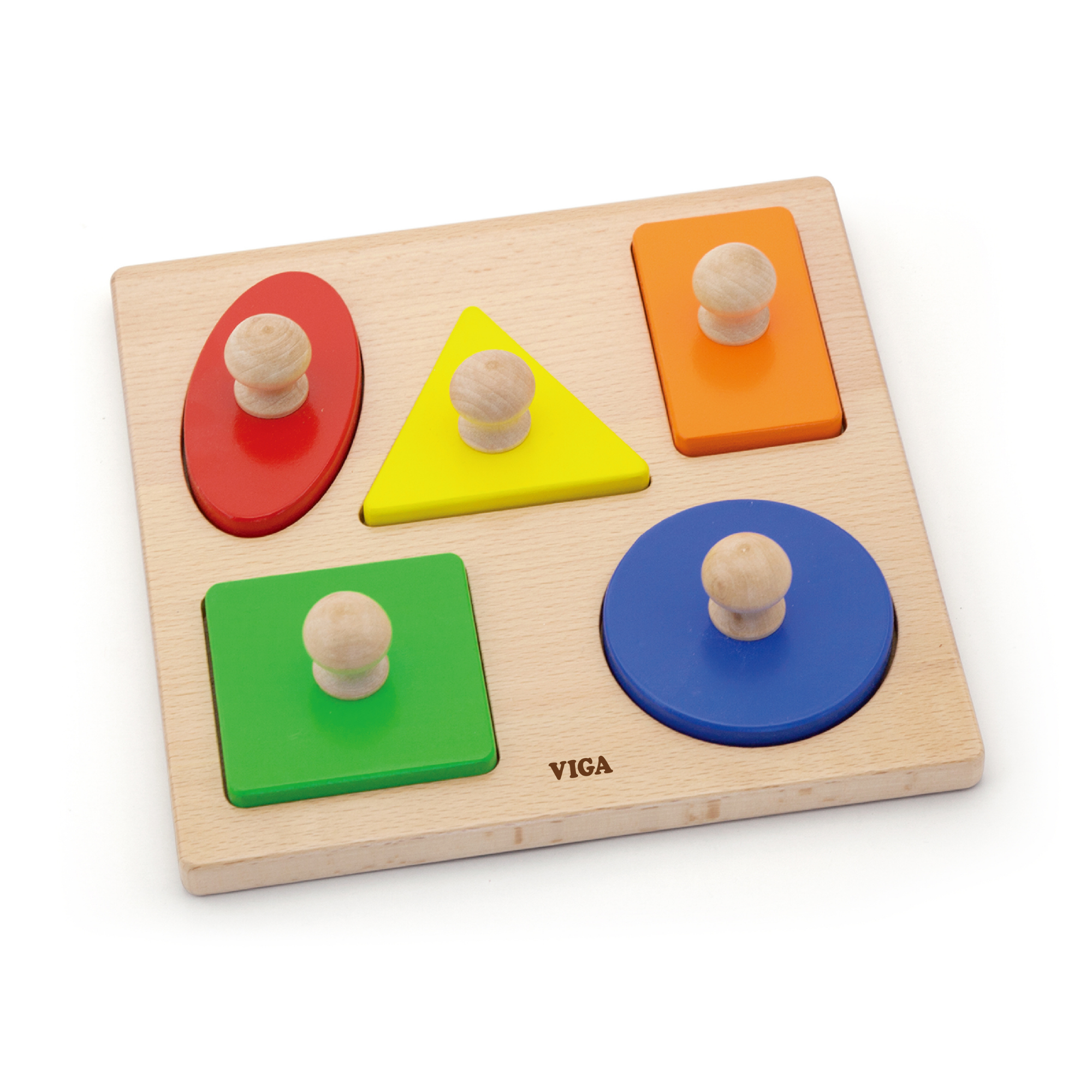Viga Shapes, 5 Piece Knob Puzzle, Montessori Wooden Toy, Develops Sensory, Cognitive & Fine Motor Skills, Non-Toxic & Eco-friendly Kids Educational Toy, Suitable for Boys and Girls Aged 12M+
