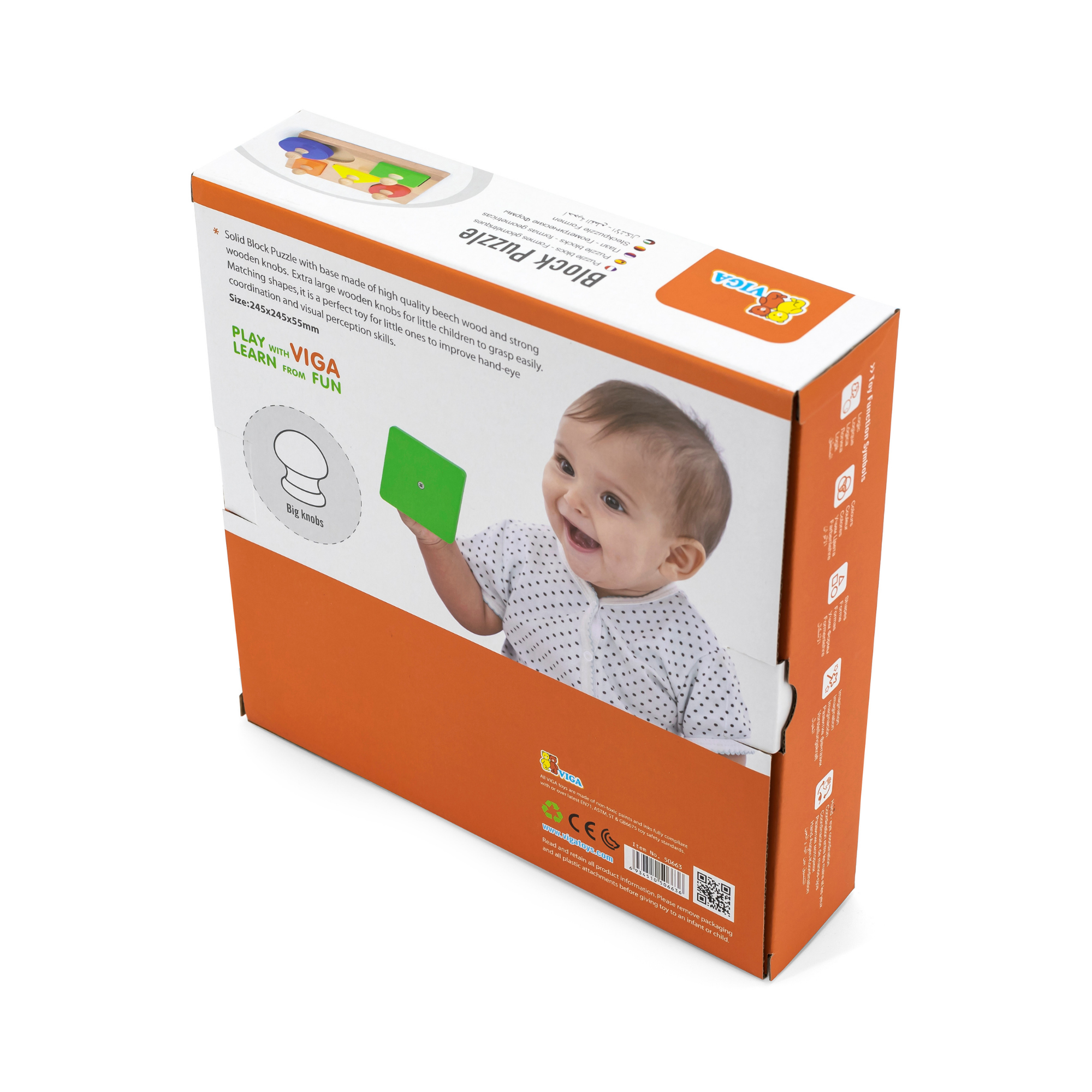 Viga Shapes, 5 Piece Knob Puzzle, Montessori Wooden Toy, Develops Sensory, Cognitive & Fine Motor Skills, Non-Toxic & Eco-friendly Kids Educational Toy, Suitable for Boys and Girls Aged 12M+