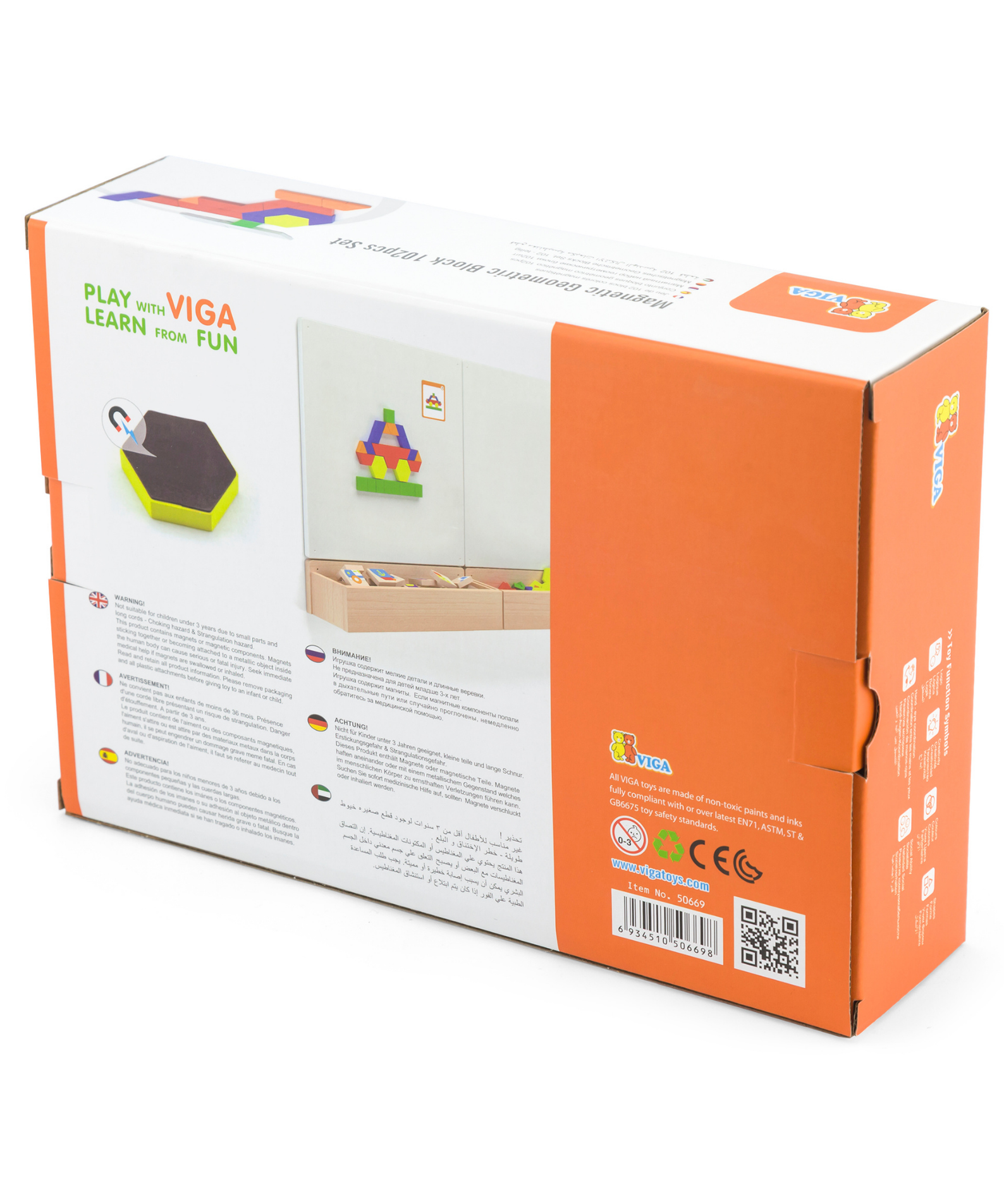 Viga Geometric Blocks, 102 Piece Magnetic Puzzle, Montessori Wooden Toy, Develops Sensory, Cognitive & Fine Motor Skills, Non-Toxic & Eco-friendly Kids Educational Toy, Suitable for Children Aged 3Y+