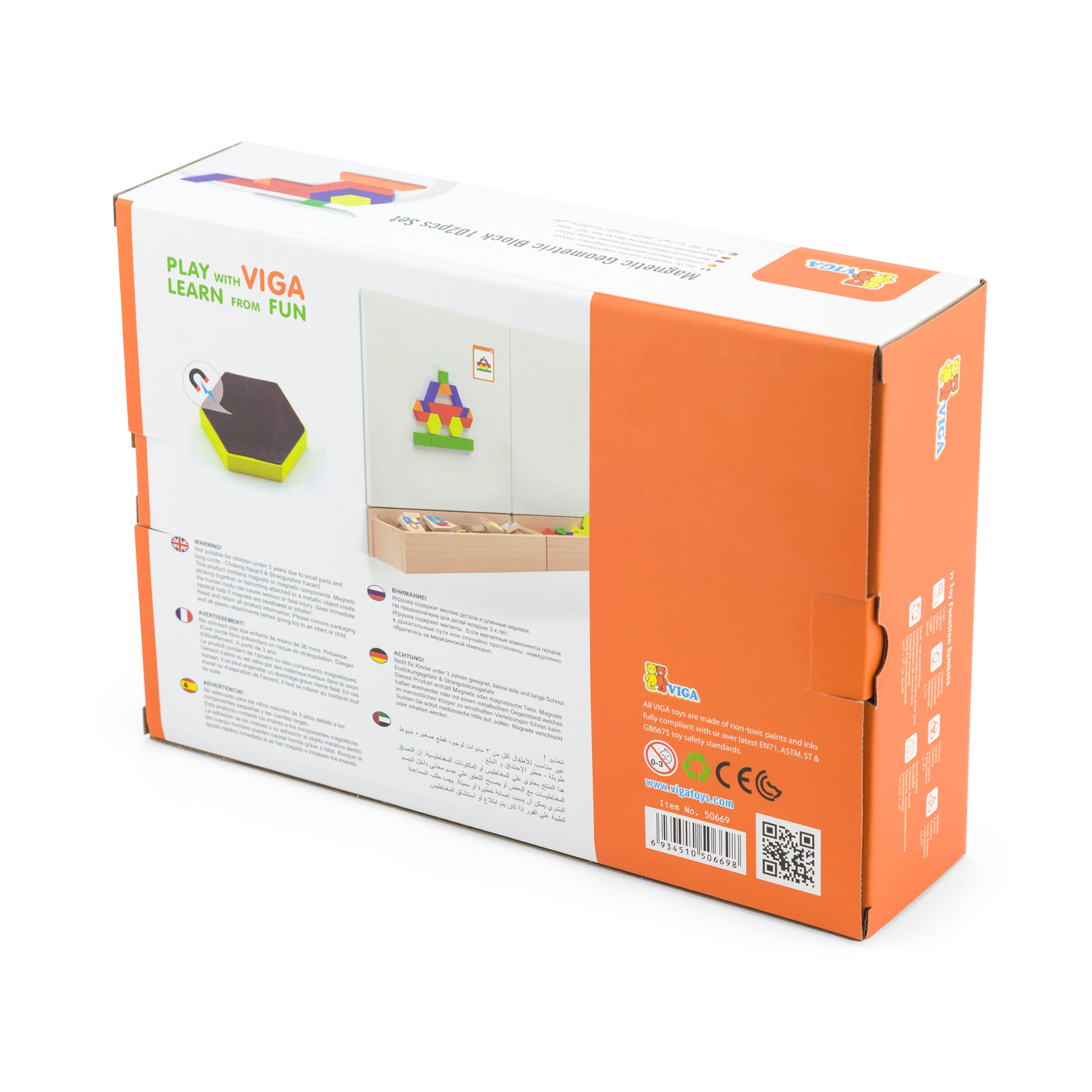 Viga Geometric Blocks, 102 Piece Magnetic Puzzle, Montessori Wooden Toy, Develops Sensory, Cognitive & Fine Motor Skills, Non-Toxic & Eco-friendly Kids Educational Toy, Suitable for Children Aged 3Y+