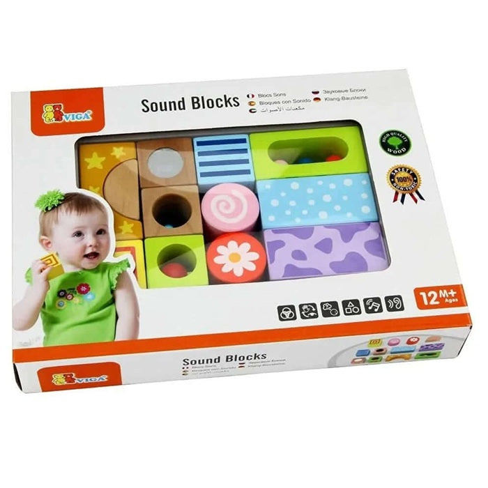 VIGA Sound Blocks for Kids Age 12 Months+ | Educational Wooden Sensory Toy with 12 Sound Blocks