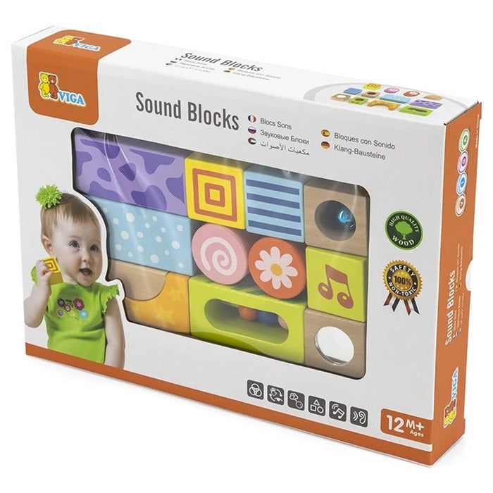 VIGA Sound Blocks for Kids Age 12 Months+ | Educational Wooden Sensory Toy with 12 Sound Blocks