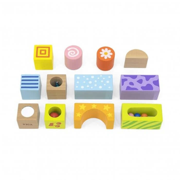 VIGA Sound Blocks for Kids Age 12 Months+ | Educational Wooden Sensory Toy with 12 Sound Blocks