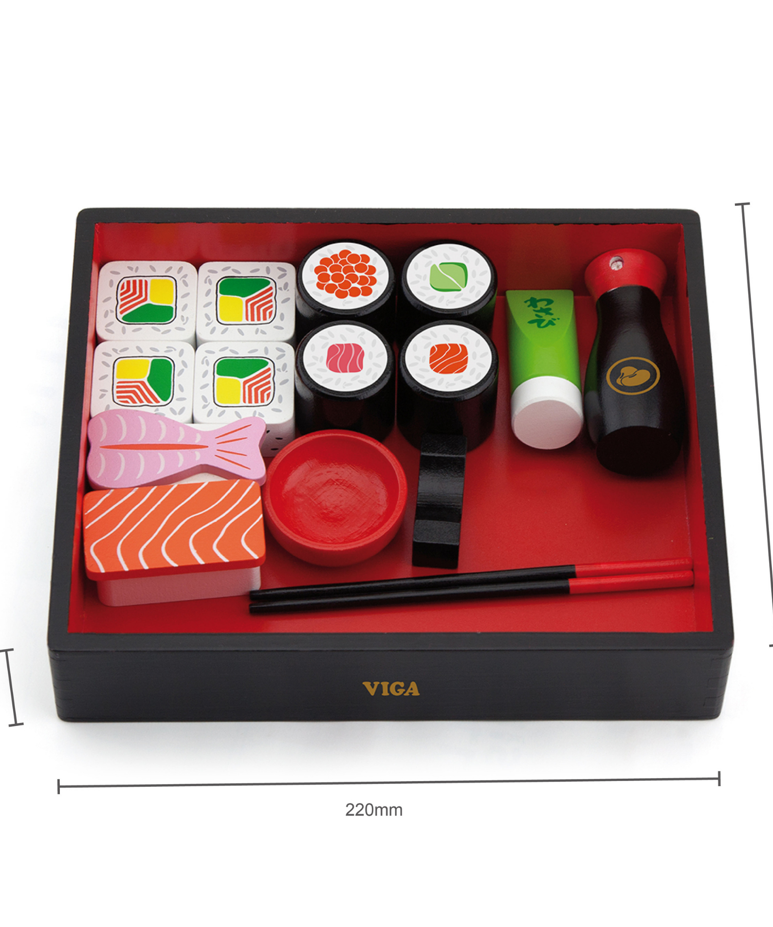 Viga Wooden Sushi Set for Kids  Pretend Play Food Toy with Chopsticks and Accessories  Learn Through Play  Ages 18 Months and Up