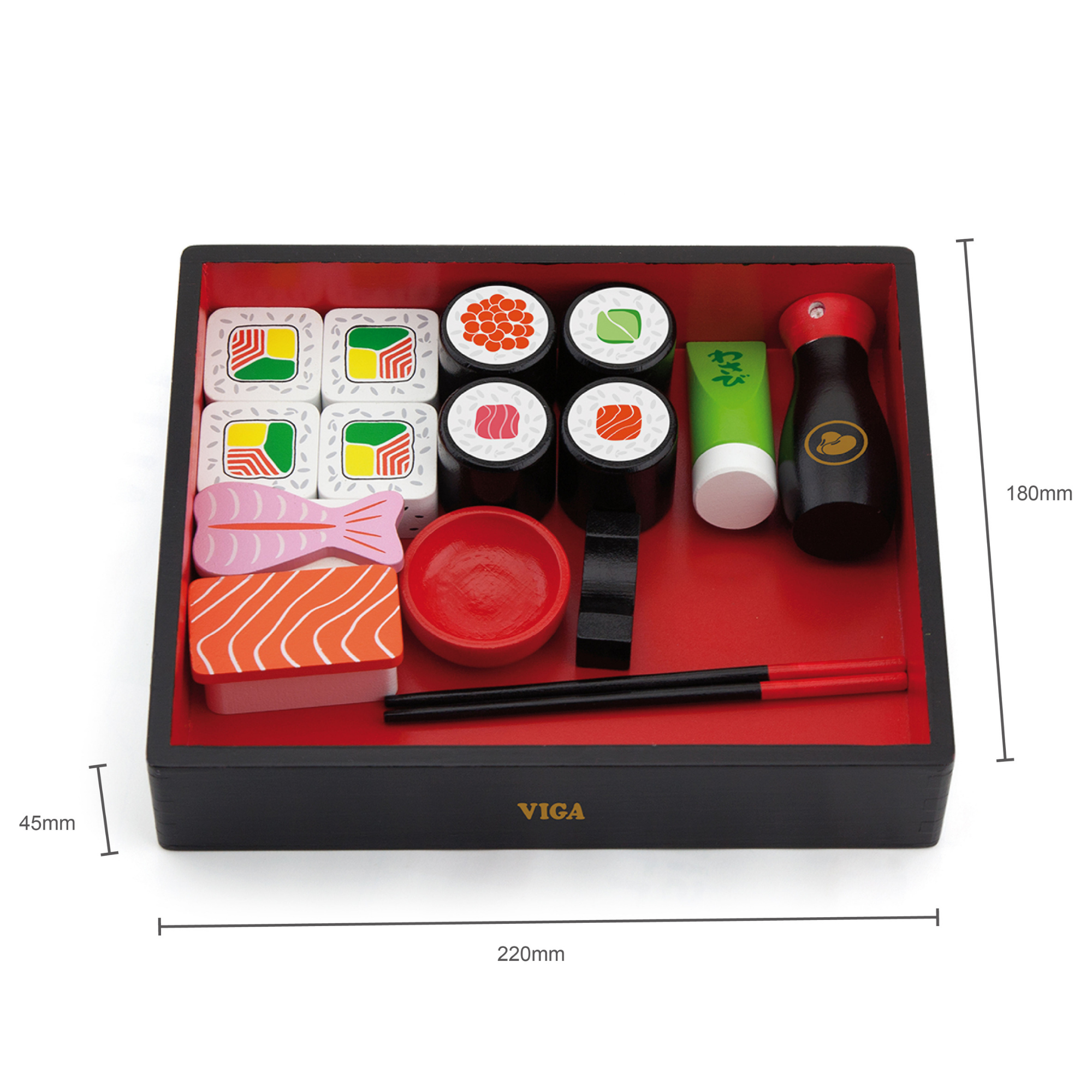 Viga Wooden Sushi Set for Kids  Pretend Play Food Toy with Chopsticks and Accessories  Learn Through Play  Ages 18 Months and Up