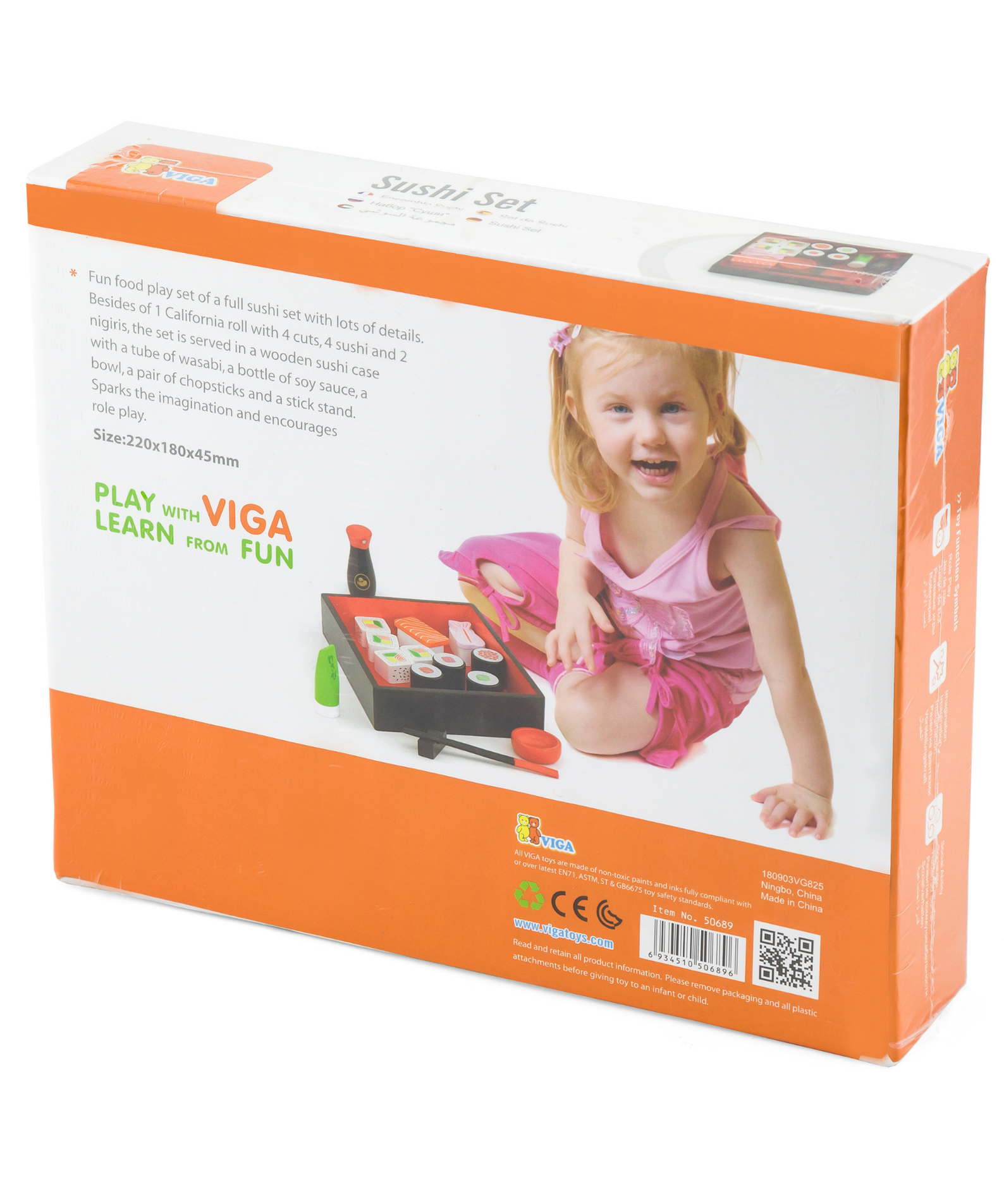 Viga Wooden Sushi Set for Kids  Pretend Play Food Toy with Chopsticks and Accessories  Learn Through Play  Ages 18 Months and Up