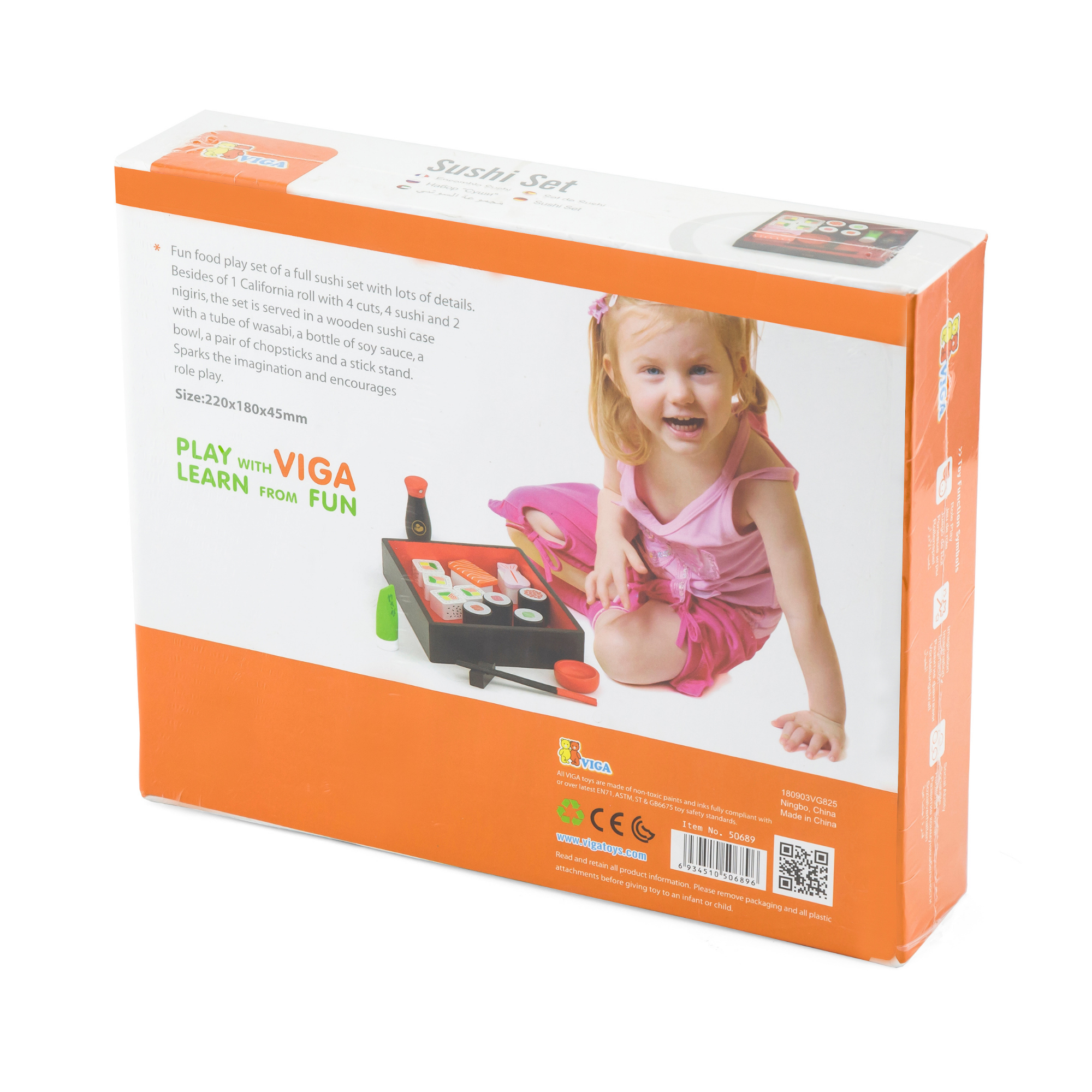 Viga Wooden Sushi Set for Kids  Pretend Play Food Toy with Chopsticks and Accessories  Learn Through Play  Ages 18 Months and Up