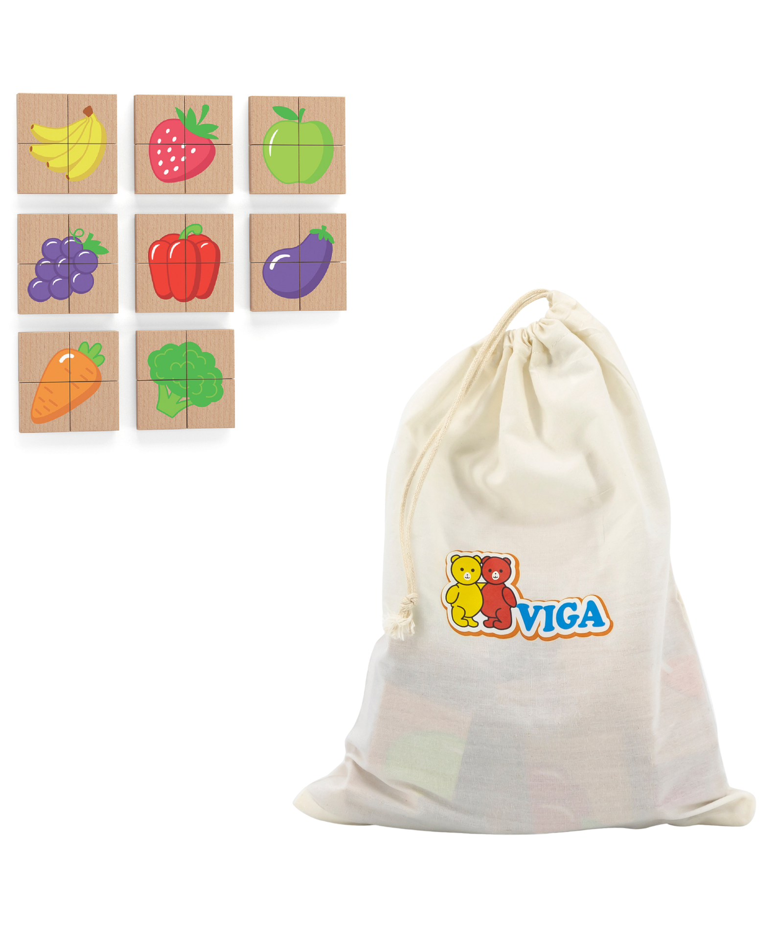 Viga Fruits, 32 Piece Magnetic Block Puzzle, Montessori Wooden Toy, Develops Sensory, Cognitive & Fine Motor Skills, Non-Toxic & Eco-friendly Kids Educational Toy, Suitable for Children Aged 18M+