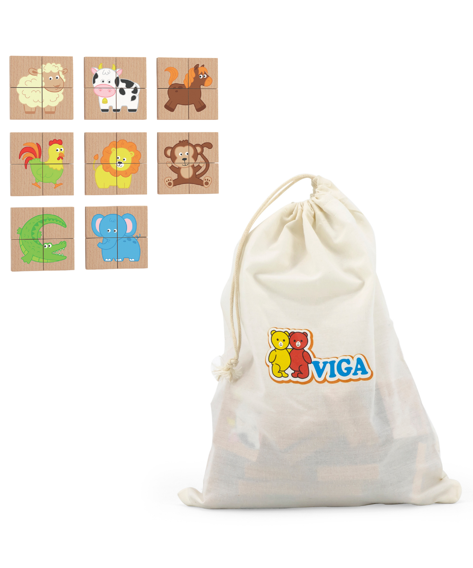 Viga Animals, 32 Piece Magnetic Block Puzzle, Montessori Wooden Toy, Develops Sensory, Cognitive & Fine Motor Skills, Non-Toxic & Eco-friendly Kids Educational Toy, Suitable for Children Aged 18M+