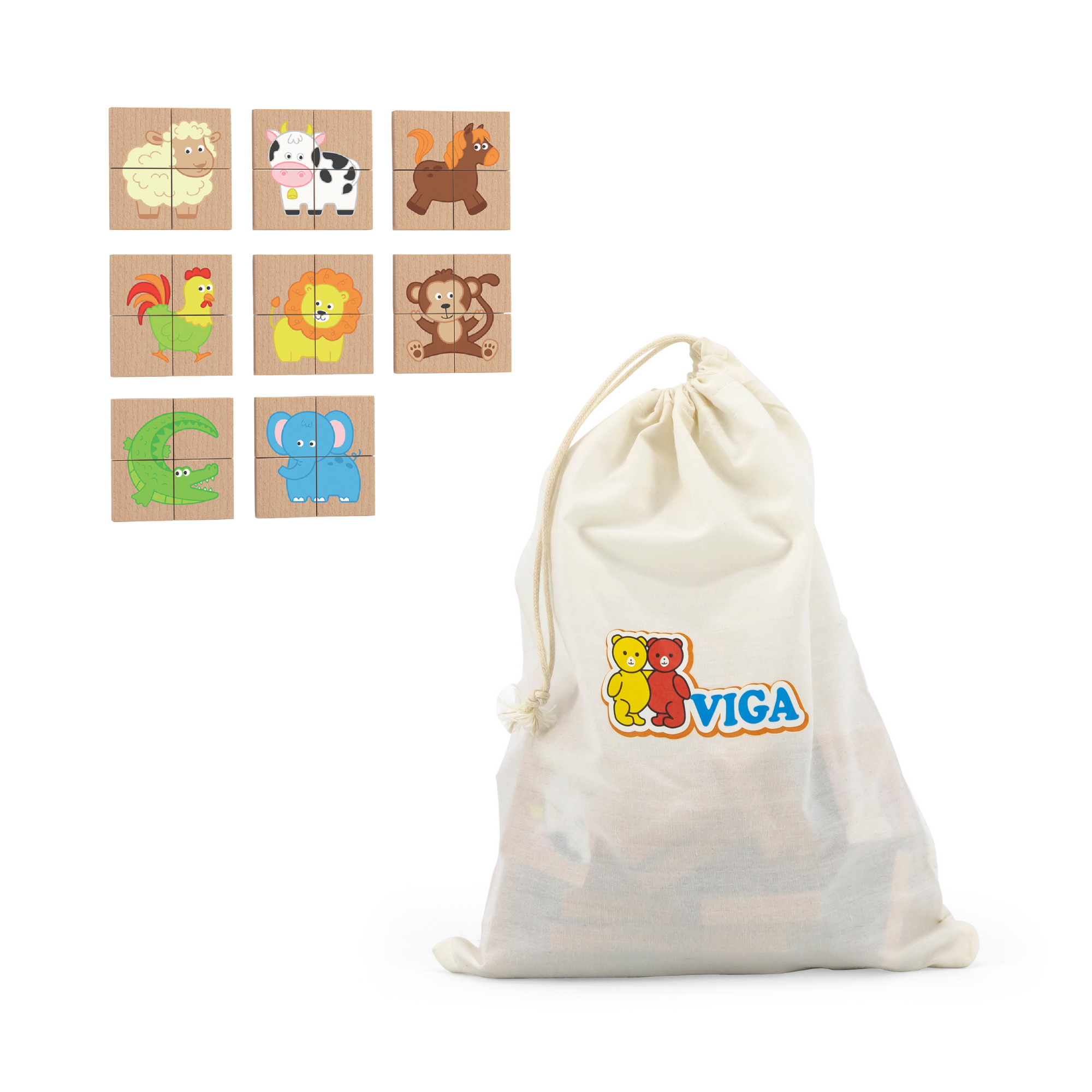 Viga Animals, 32 Piece Magnetic Block Puzzle, Montessori Wooden Toy, Develops Sensory, Cognitive & Fine Motor Skills, Non-Toxic & Eco-friendly Kids Educational Toy, Suitable for Children Aged 18M+