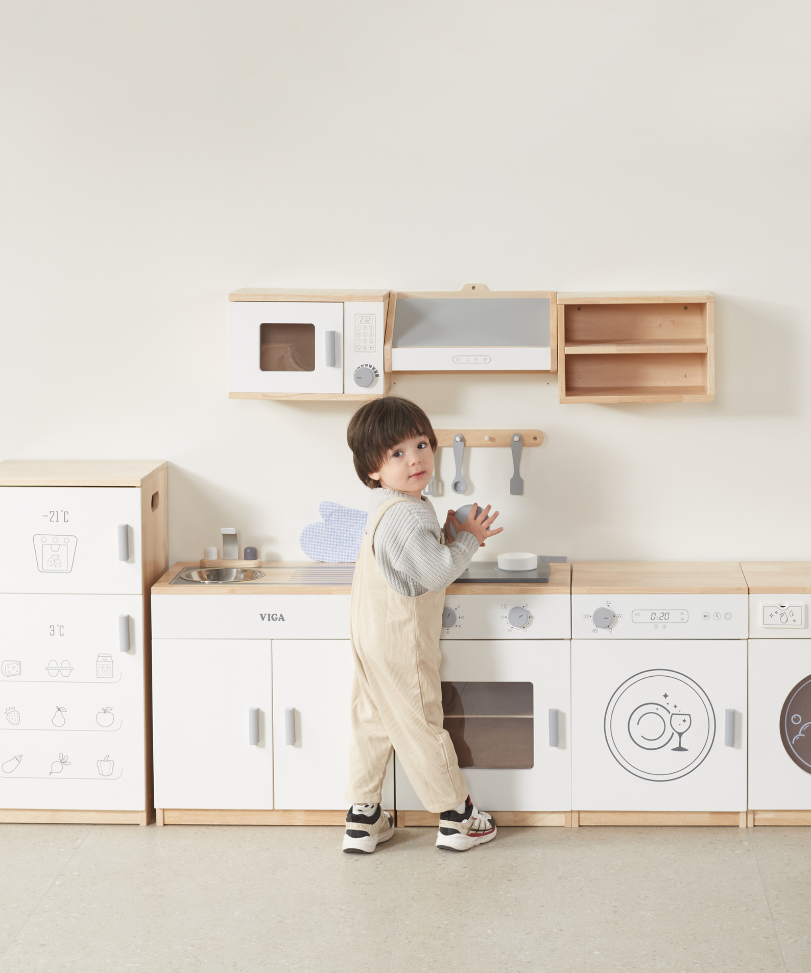 VIGA White Wooden Kitchen  Dish Washer Pretend Play Set for Kids  Age 3 Years and Above