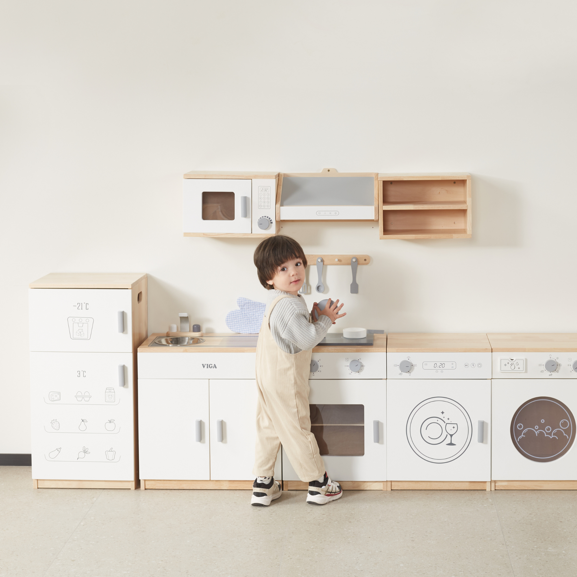 VIGA White Wooden Kitchen  Dish Washer Pretend Play Set for Kids  Age 3 Years and Above